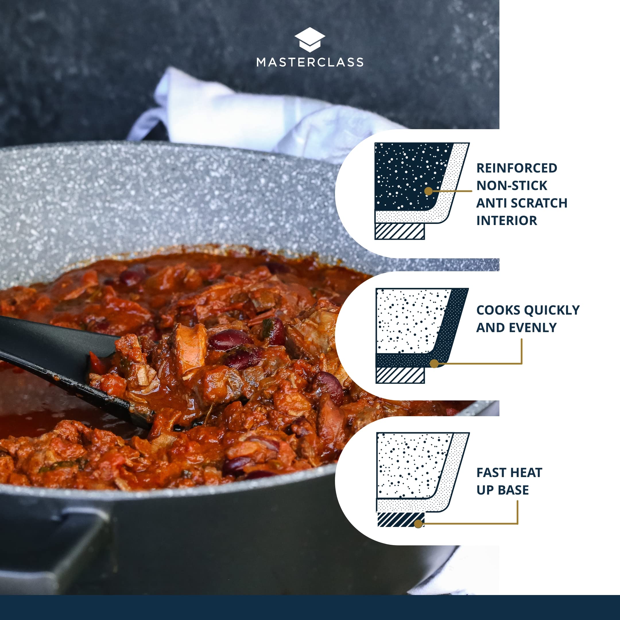 MasterClass Shallow Casserole Dish with Lid - 4L/28 cm, Lightweight Cast Aluminium, Induction Safe 4
