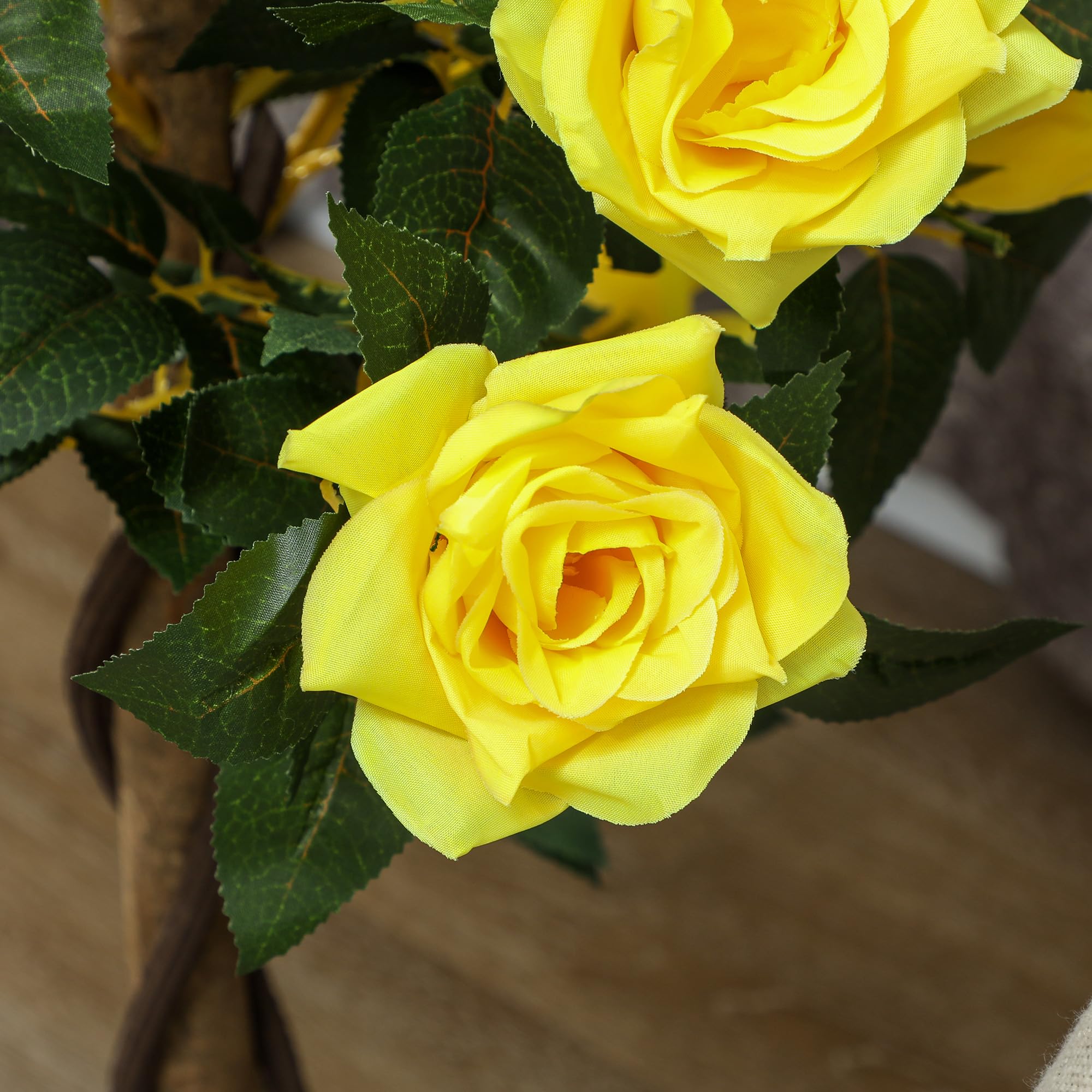 Outsunny Set of 2 Artificial Rose Trees - 90cm Yellow Faux Plant with Pot | UV-Resistant 8