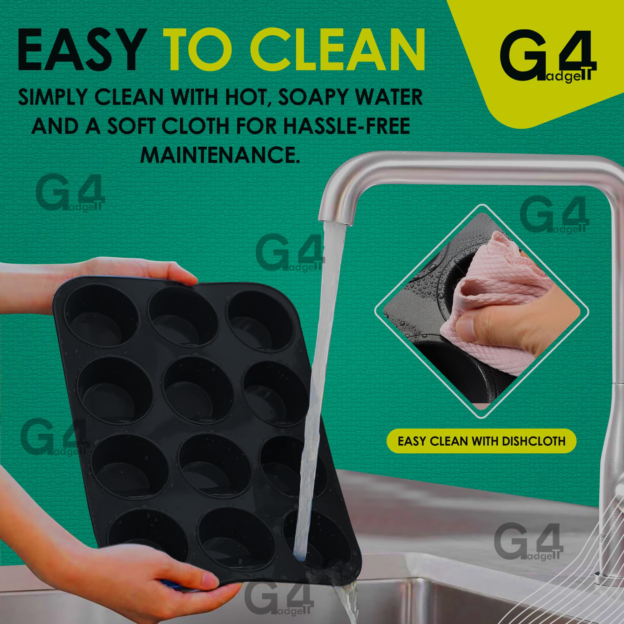 G4GADGET Nonstick 12 Cup Muffin & Cupcake Baking Tray - Carbon Steel, Oven Safe up to 450°F 5