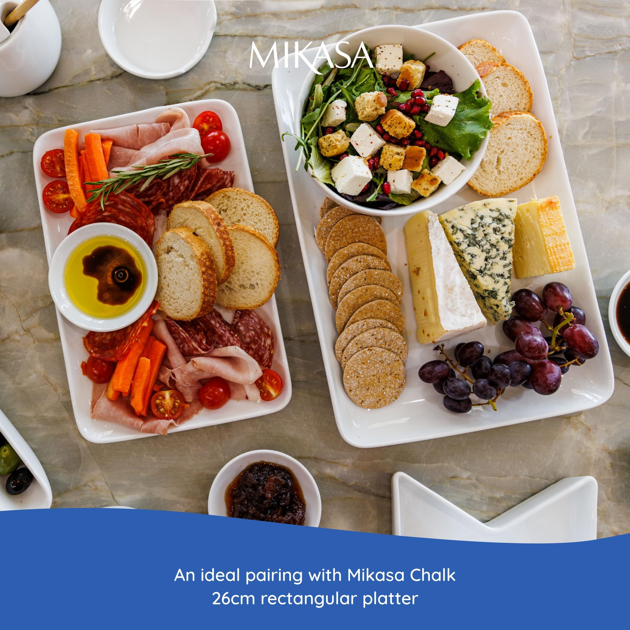 MIKASA Chalk White Porcelain Rectangular Serving Platter 33 x 22cm | Dishwasher Safe 6