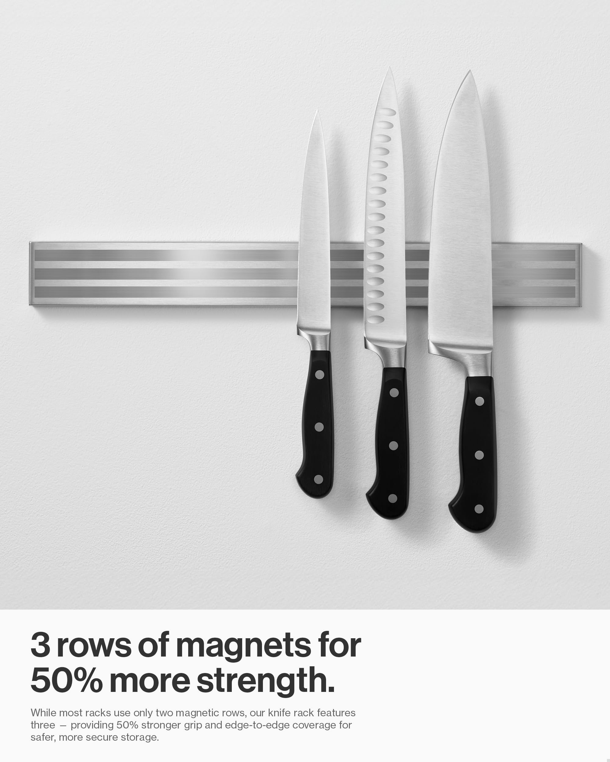 LARHN Magnetic Knife Rack Holder - 40 cm (16") Stainless Steel Wall Mount | Extra-Strong Hold 3