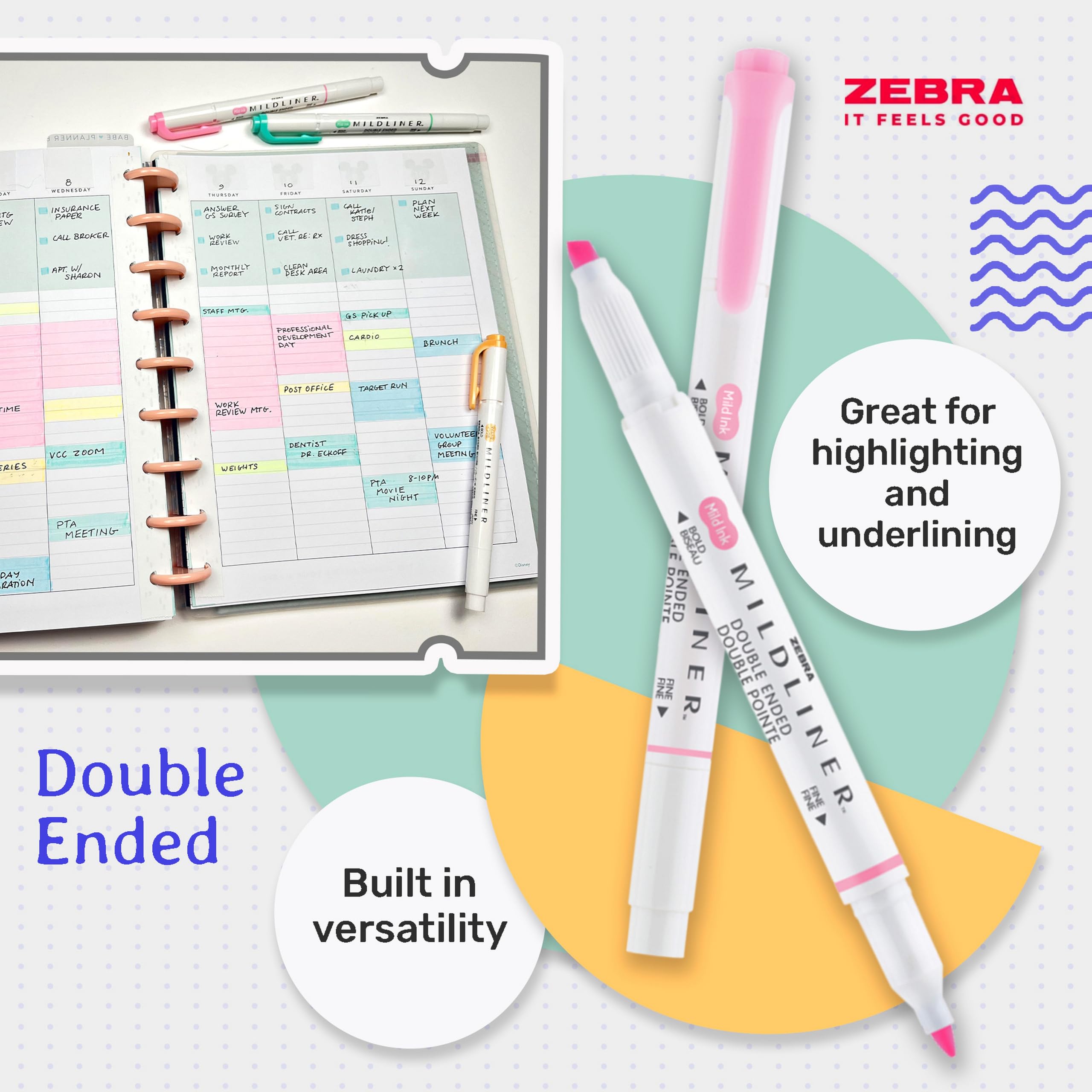 Zebra Pen Mildliner Creative Marker Double Ended Soft Mild Color | 15 Pack | Dual Tip 7