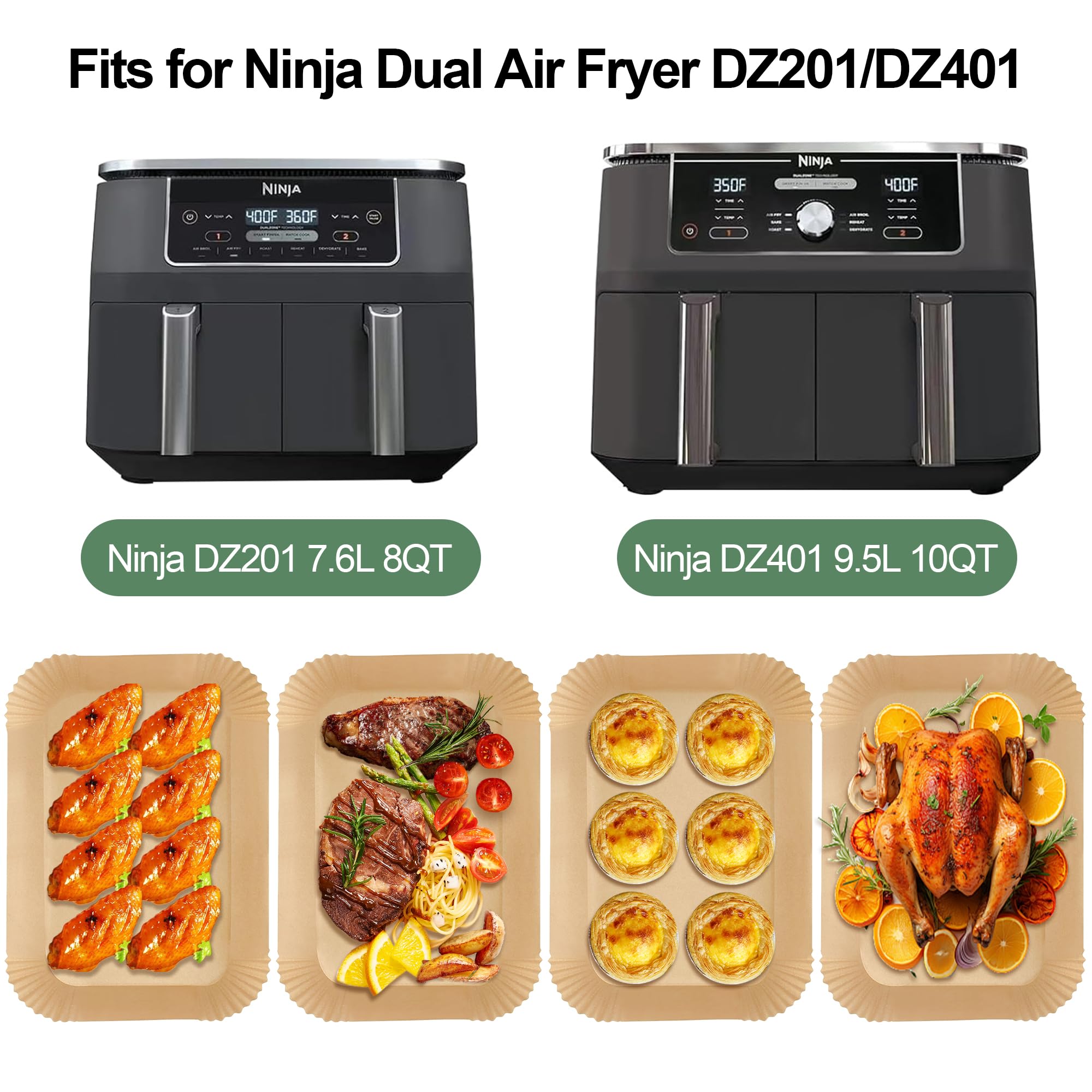 KitchenBoss 120Pcs Air Fryer Liners - 8.6x5.5in Rectangular Parchment for Dual Basket Fryers 4