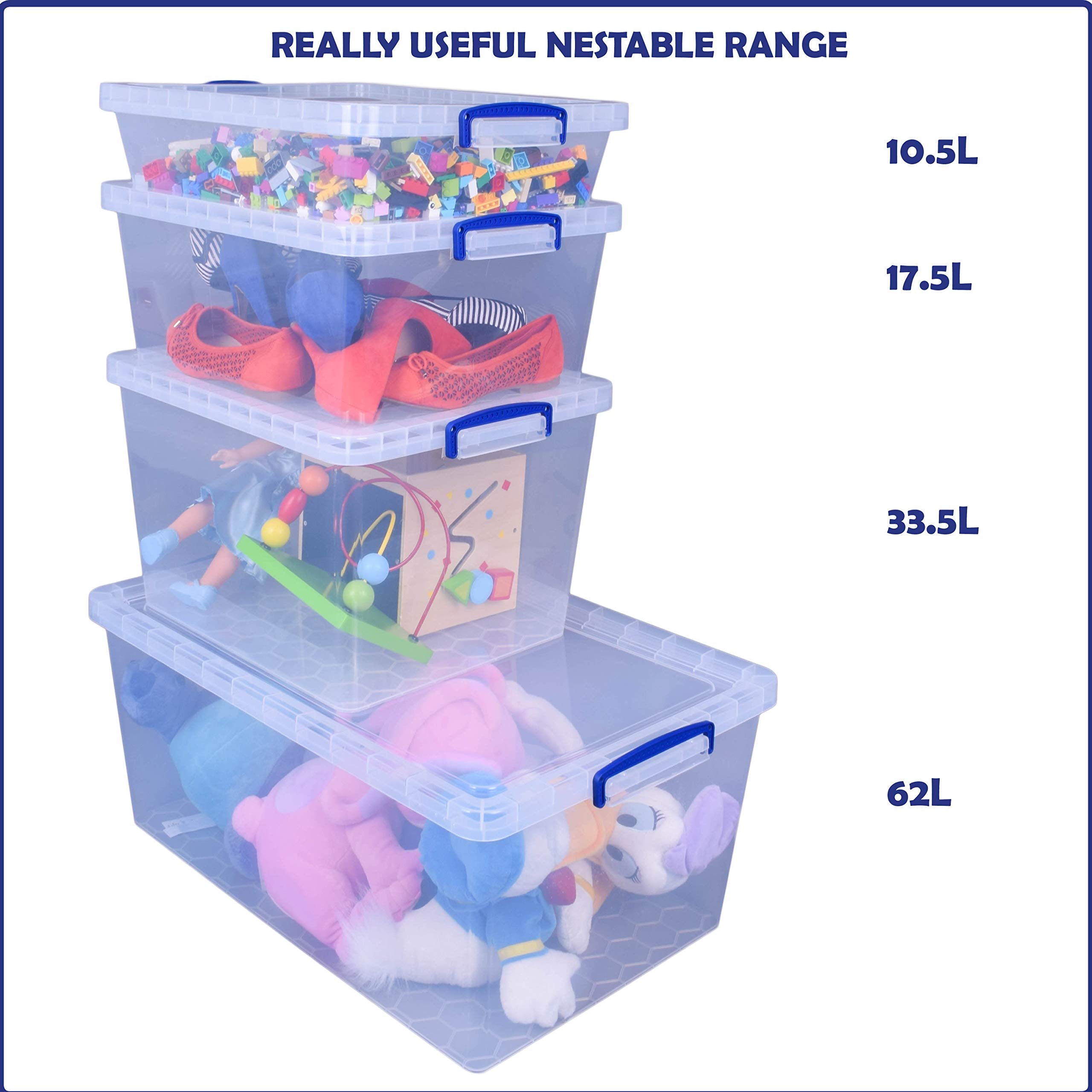 Really Useful Box Nestable Plastic Storage Box - 83 Litre, Clear, Stackable | Pack of 3 4