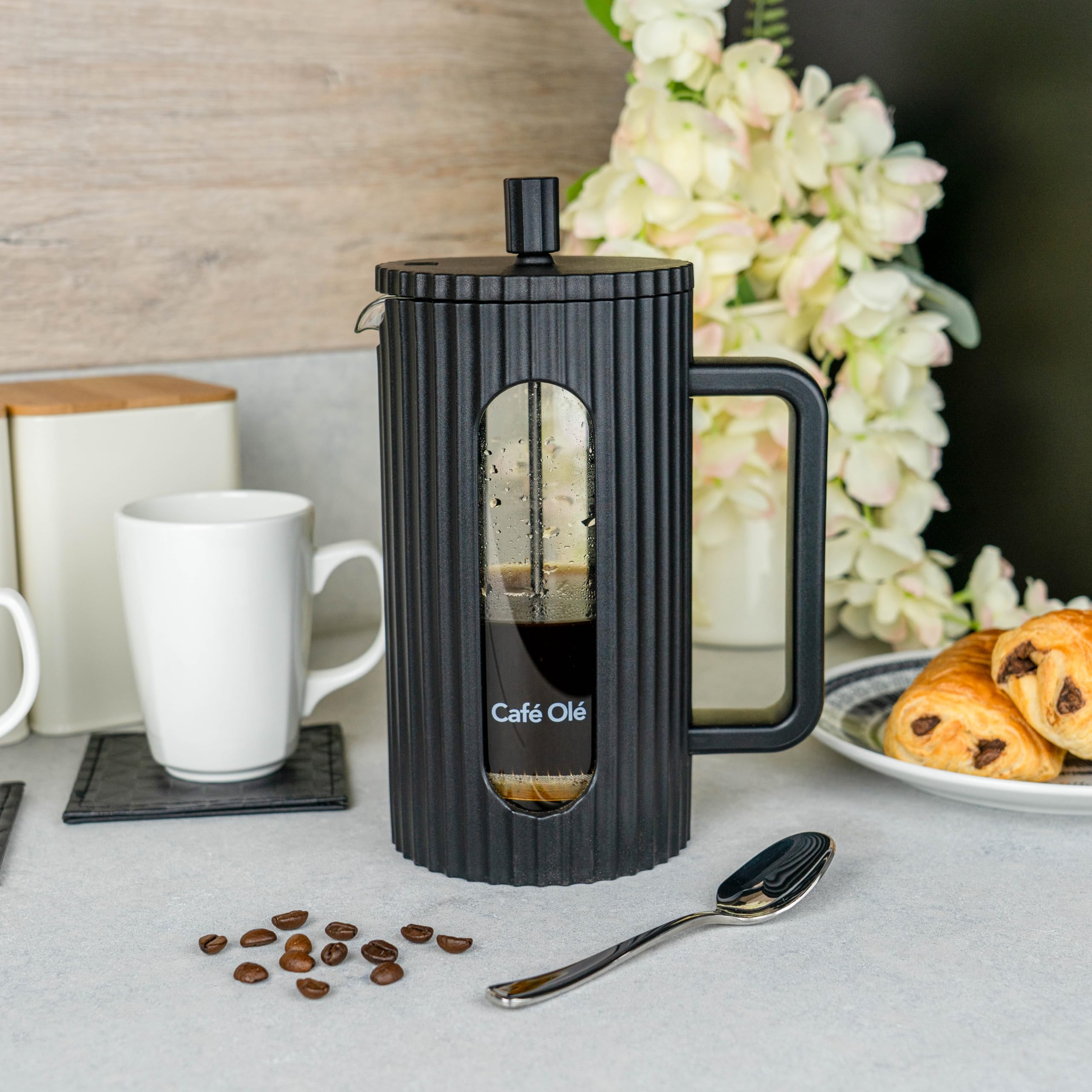 Café Olé Ciao 3 Cup French Press | Stainless Steel Filter | Black 2