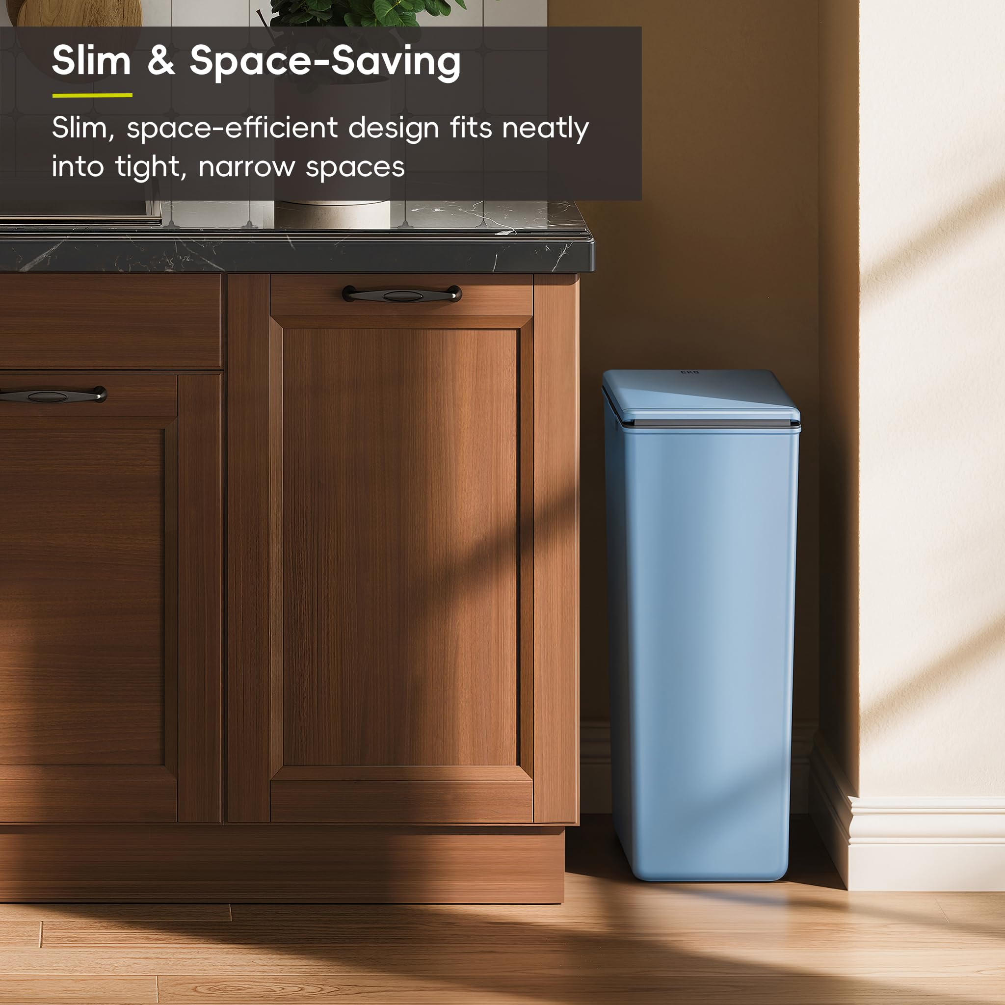EKO Morandi 40L Kitchen Recycling Bin with Touch-Top Lid | Slim Plastic | Blue 5