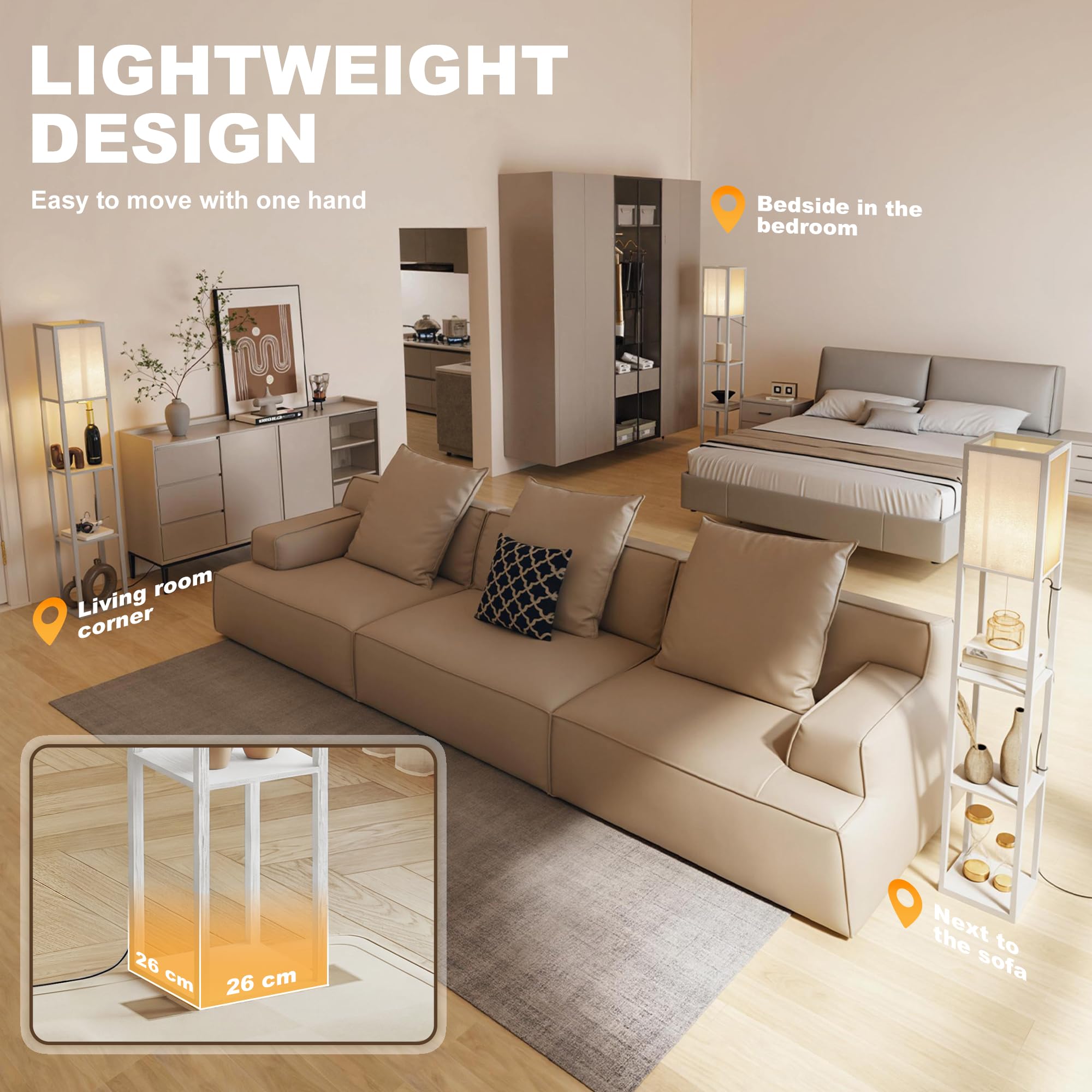HOMCOM 3-Tier Floor Lamp, Floor Light with Storage Shelf, Reading Standing 7
