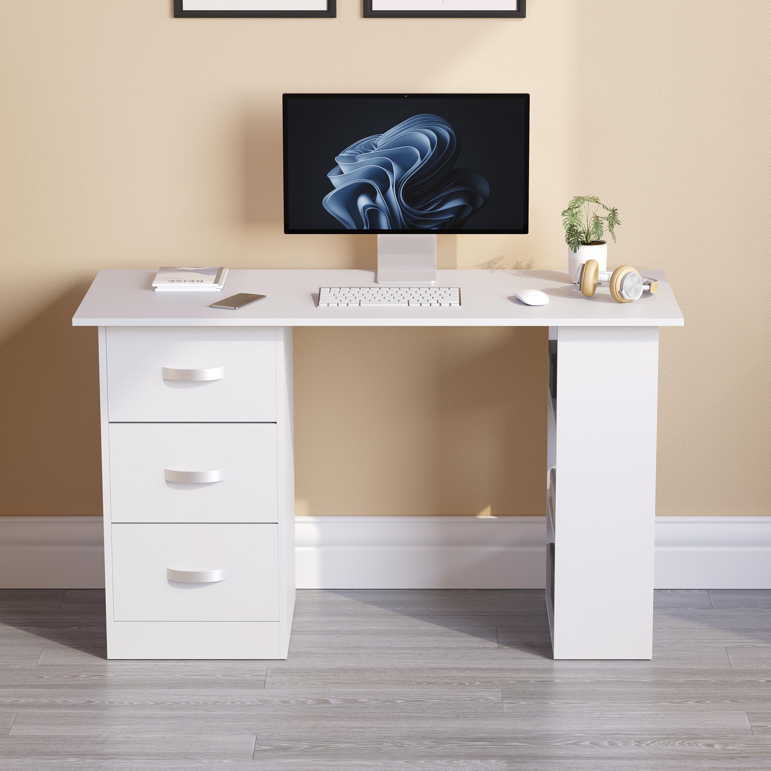 Vida Designs Mason Computer Desk with 3 Drawers and Shelves | 120cm Wide | White 3