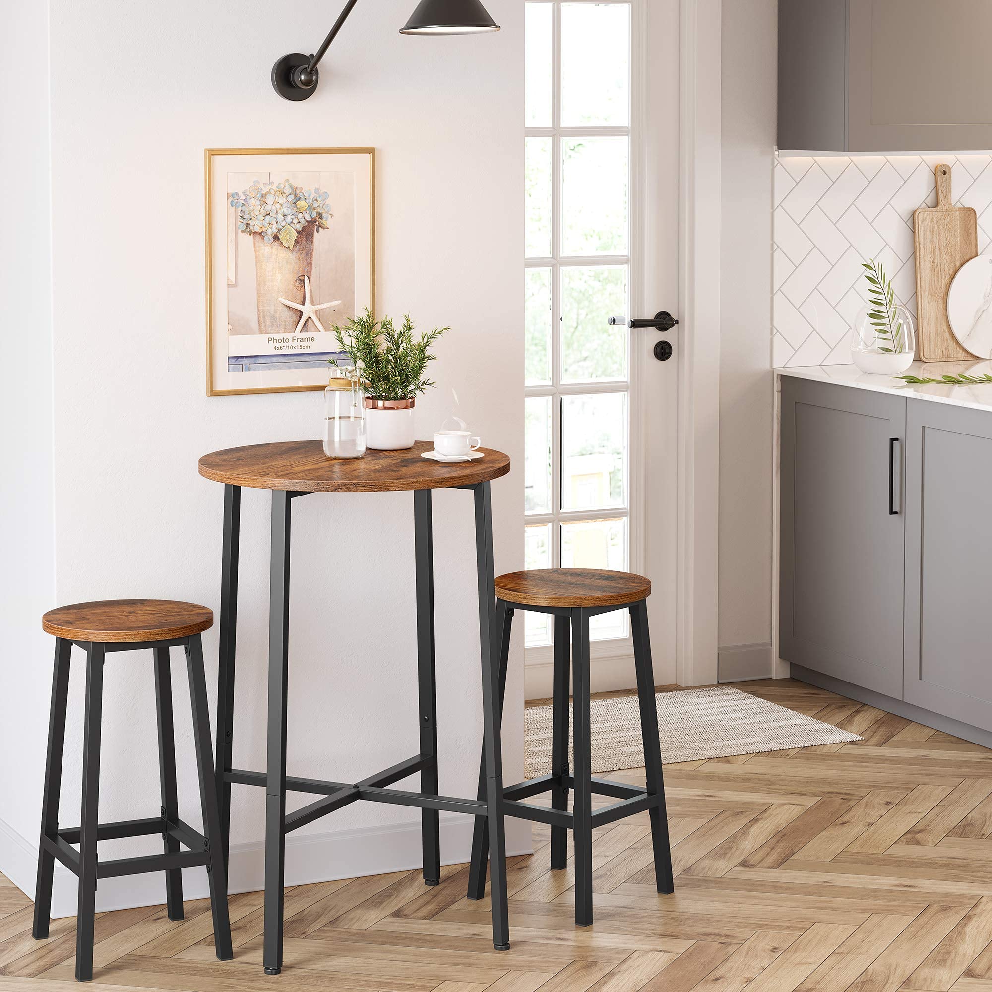 VASAGLE Set of 2 Bar Stools - Industrial Style, Rustic Brown & Black, Steel Frame, 65 cm Height | LBC32X 4