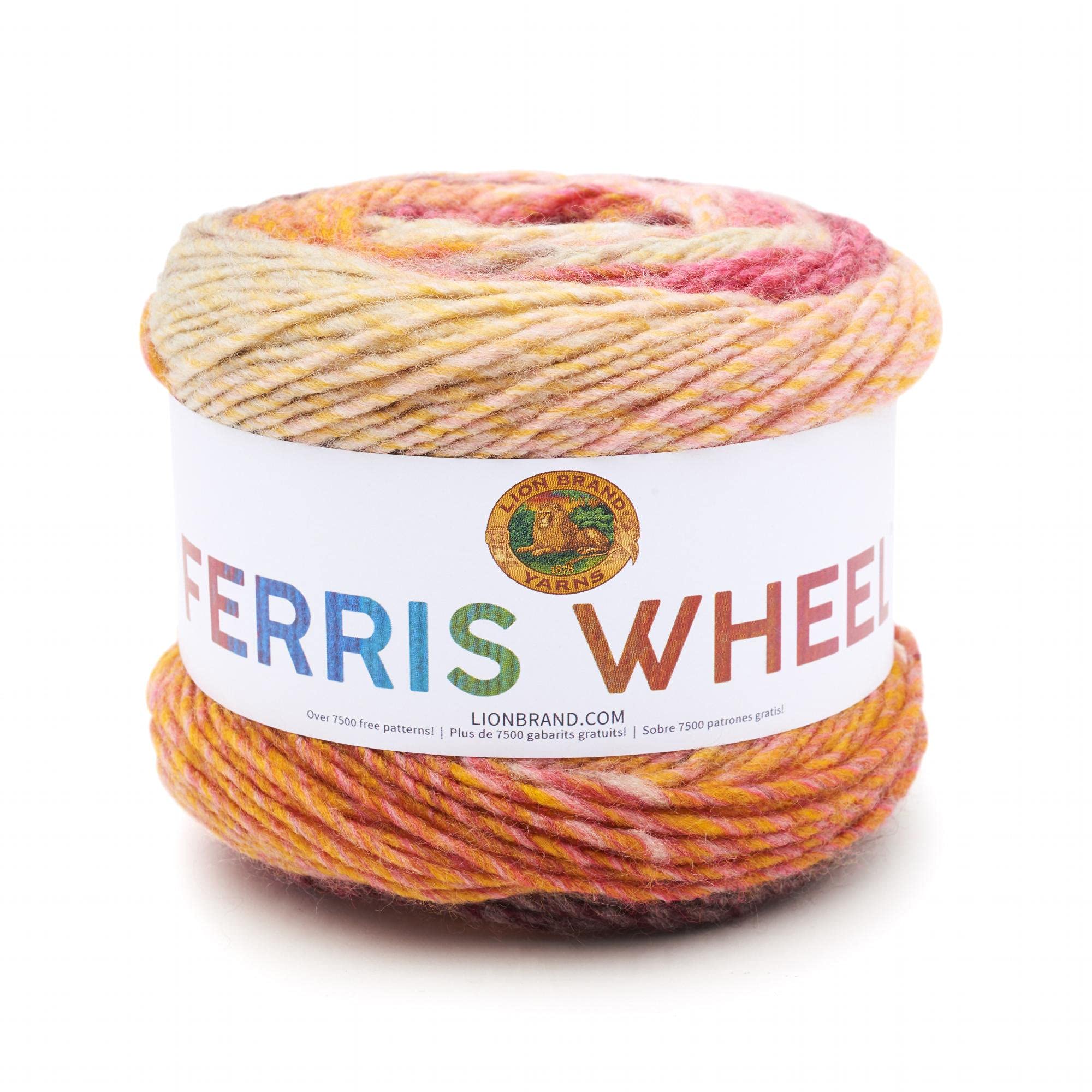 Lion Brand Yarn Ferris Wheel Yarn - 100% Acrylic Worsted Weight Self-Striping | 3 oz, 270 yd | Cherry on Top 1