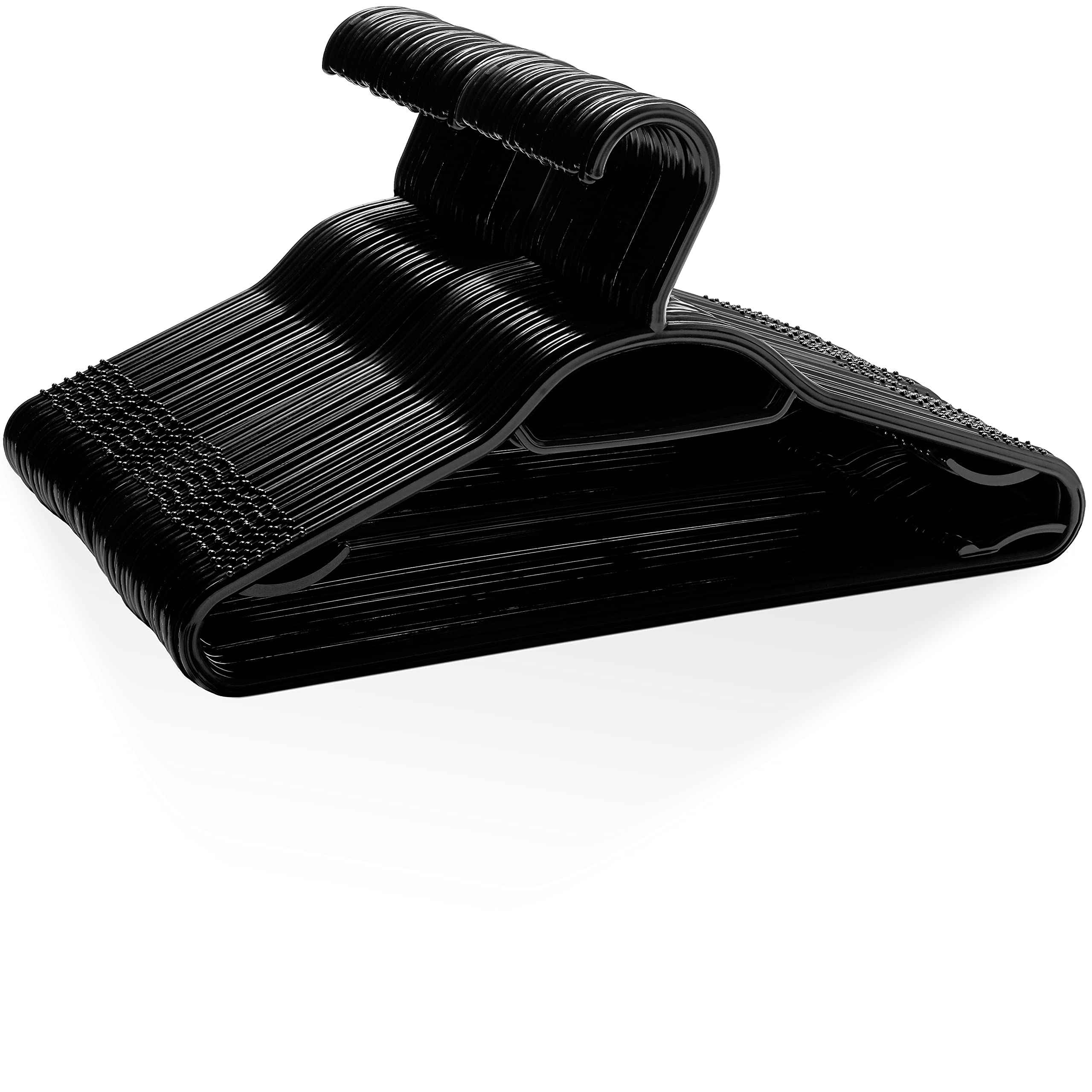 KEPLIN 60 Pack Space Saving Coat Hangers - Plastic, Non-Slip, Tie Bar | Supports 5kg 7
