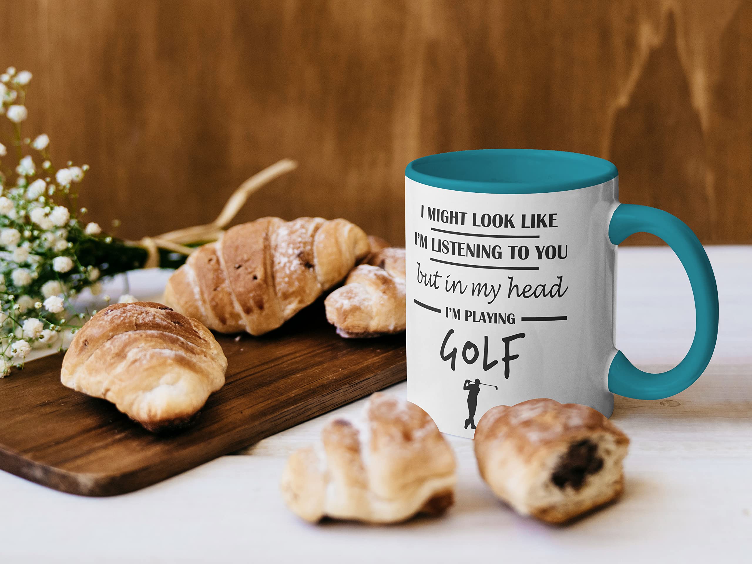 Stuff4 Funny Golf Mug - In My Head I'm Playing Golf | 11oz Ceramic | Light Blue Handle 2