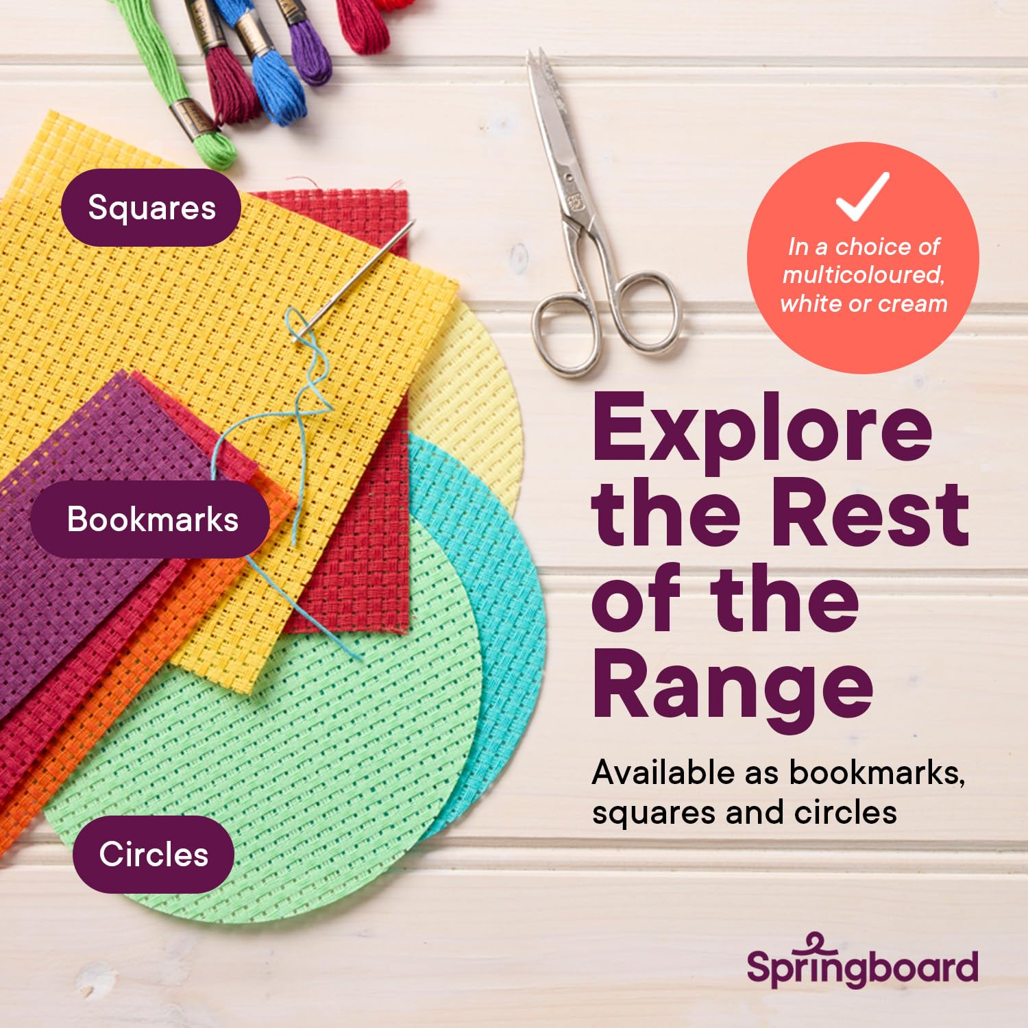 Springboard Supplies Cross Stitch Fabric Squares - 50 Pack Binca Mesh Sheets | 100% Cotton | 15 cm x 15 cm 6