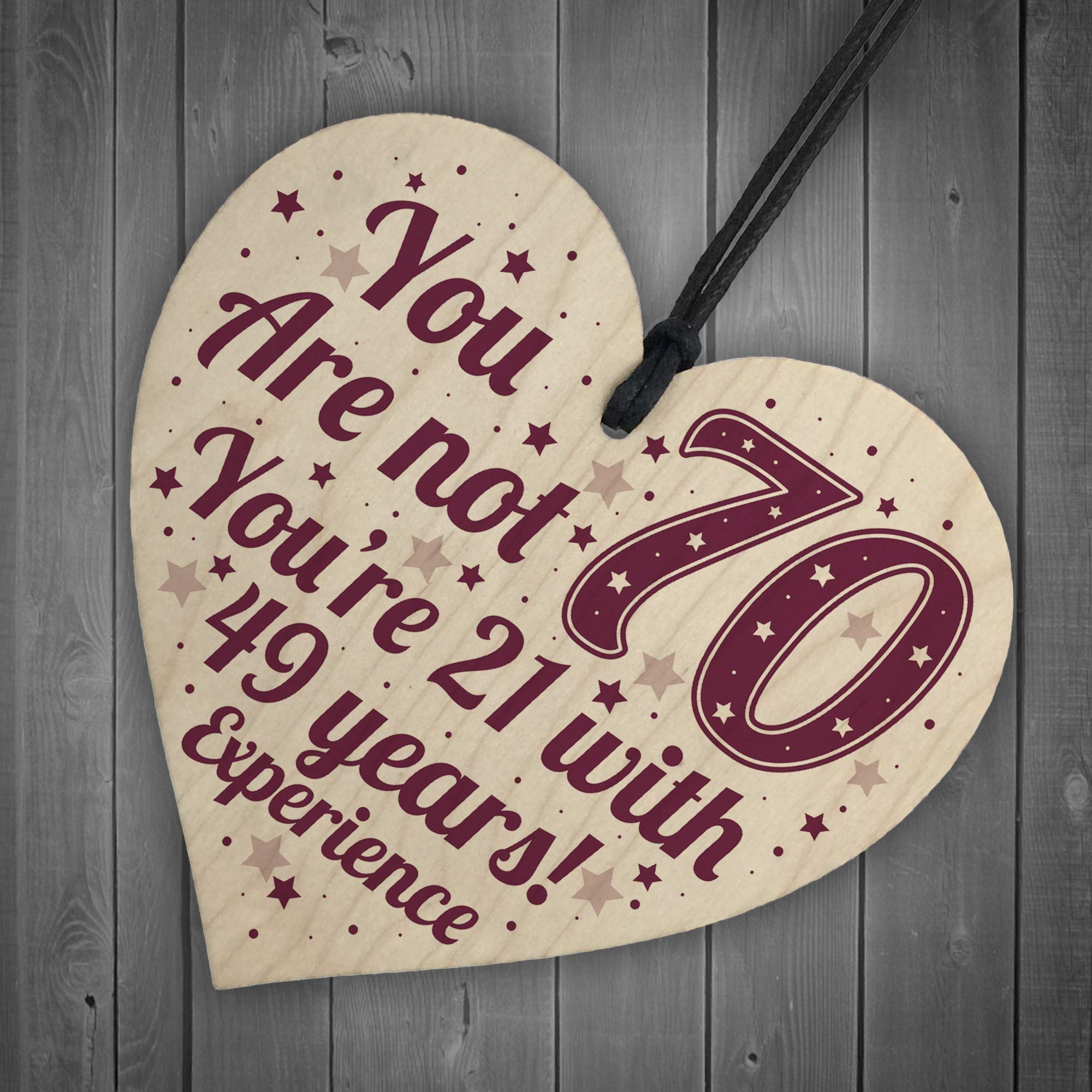 RED OCEAN 70th Birthday Gift Plaque - Rustic Wood Heart | 200 x 100 mm | Made in England 6
