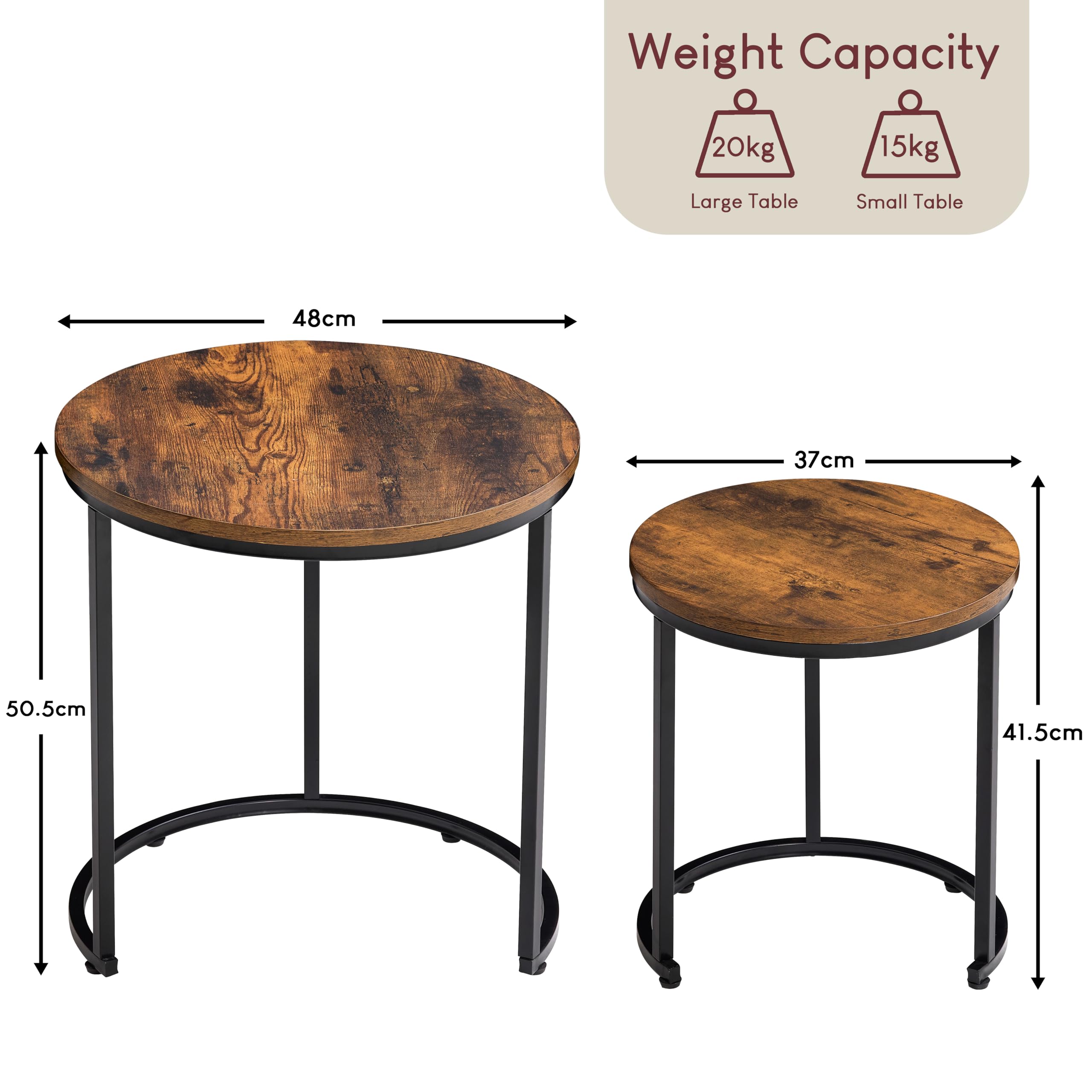 Vida Designs Brooklyn Nest of 2 Round Tables - Industrial Style | Dark Wood | Space Saving 2