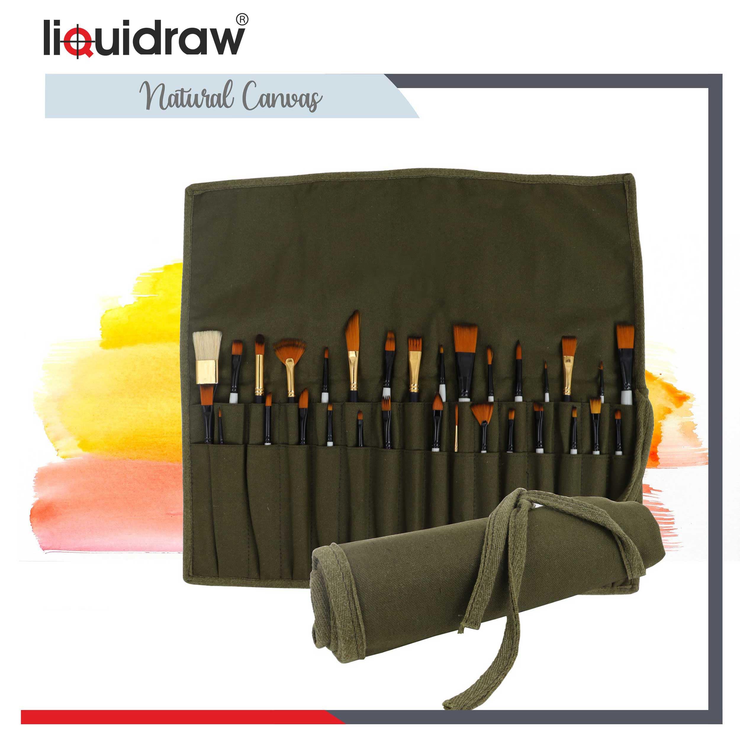 Liquidraw 30 Pocket Canvas Paint Brush Holder - Green Roll Up Storage for Art Tools 2