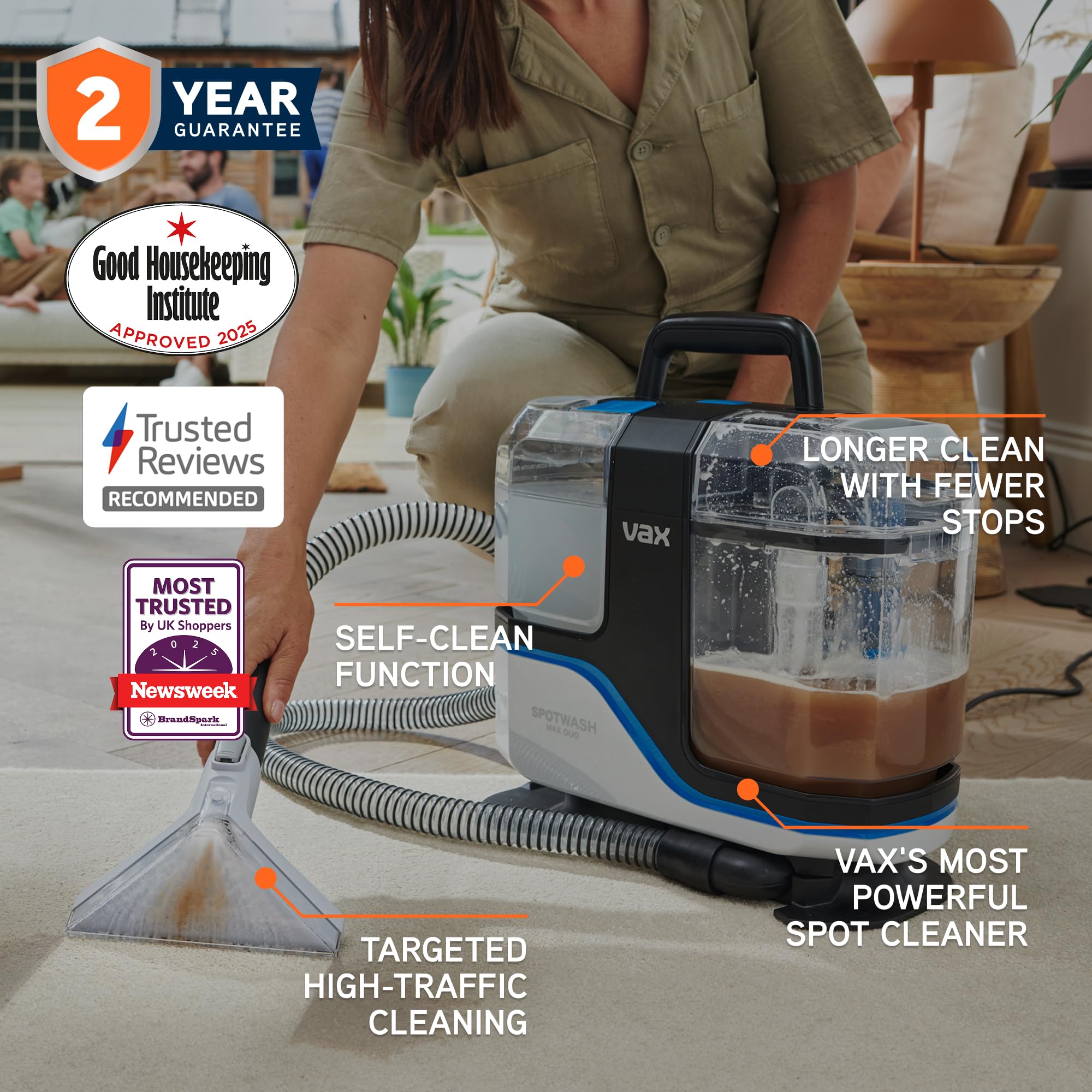 Vax SpotWash Max Duo Carpet Washer - 30% More Suction Power | Antibacterial Tools | 2 Year Guarantee 2
