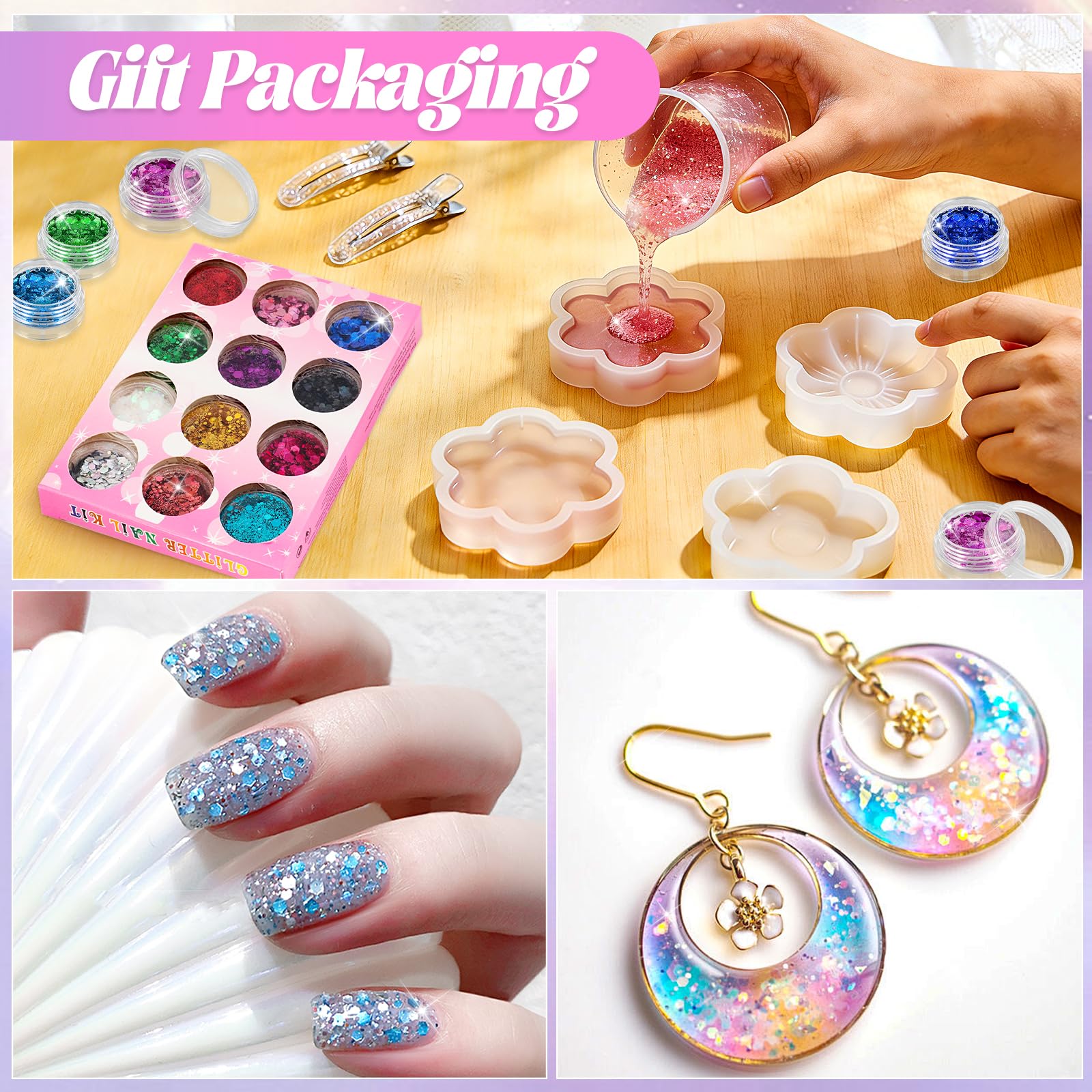 MOXYOY 12 Colour Chunky & Fine Glitter Mix Set for Face, Body, and Crafts | Cosmetic Grade PET 5