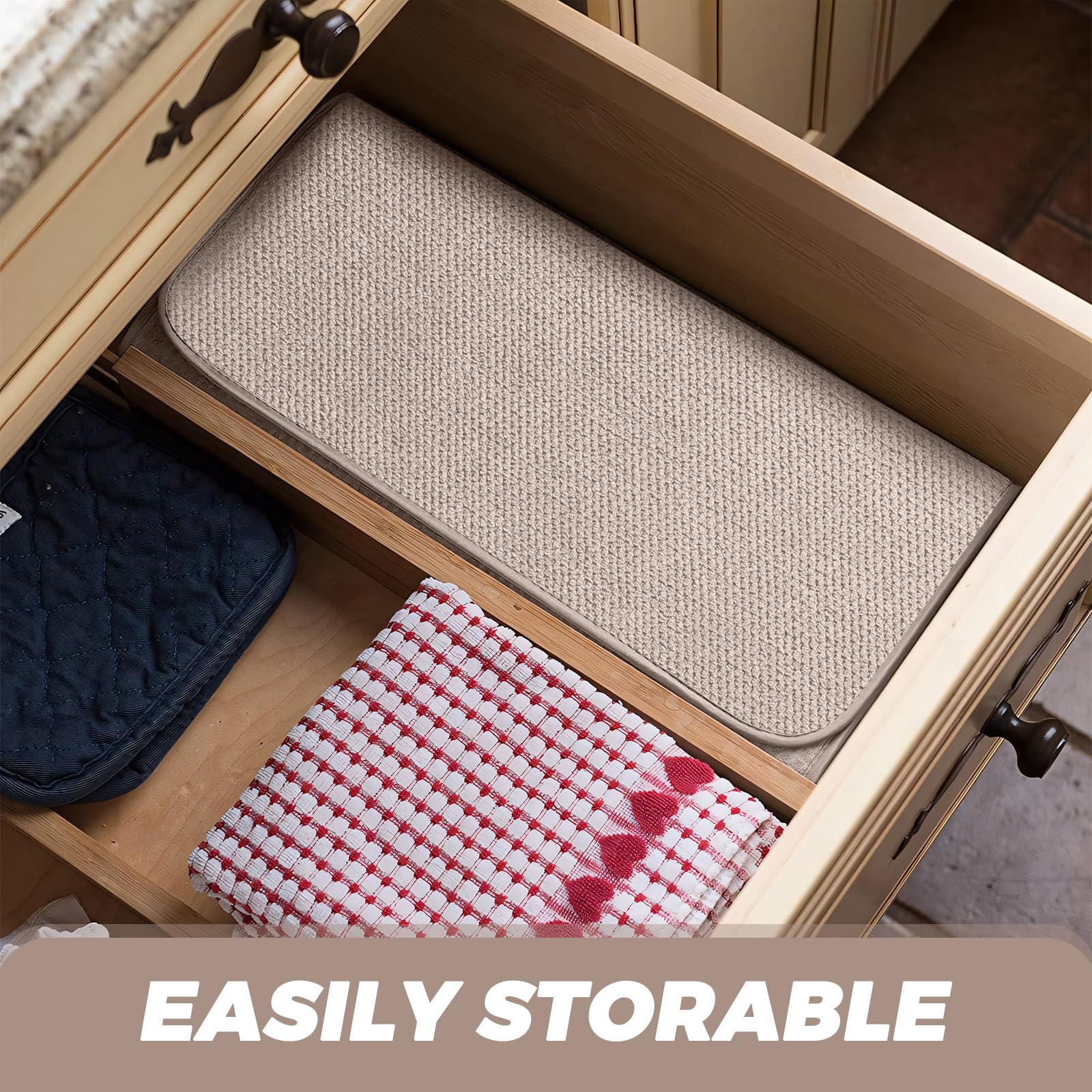 Woobroo 2 PCS Microfibre Drying Mat - 45x60CM Absorbent Sink Drainer | Heat Resistant Beige 4