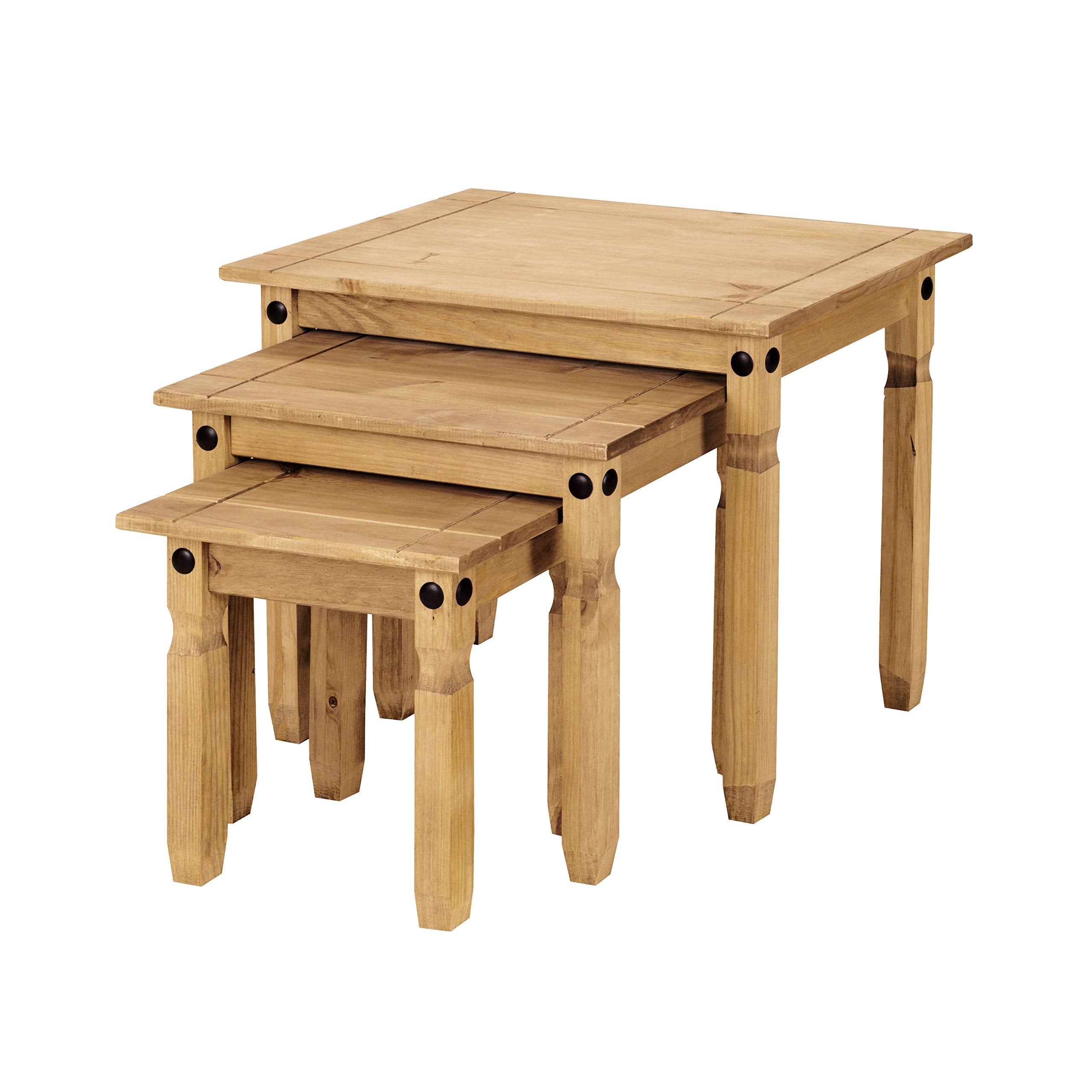 Mews Corona Nest of Tables - Solid Pine, Wax Finish, Black Metal Hardware | (W) 53cm 2