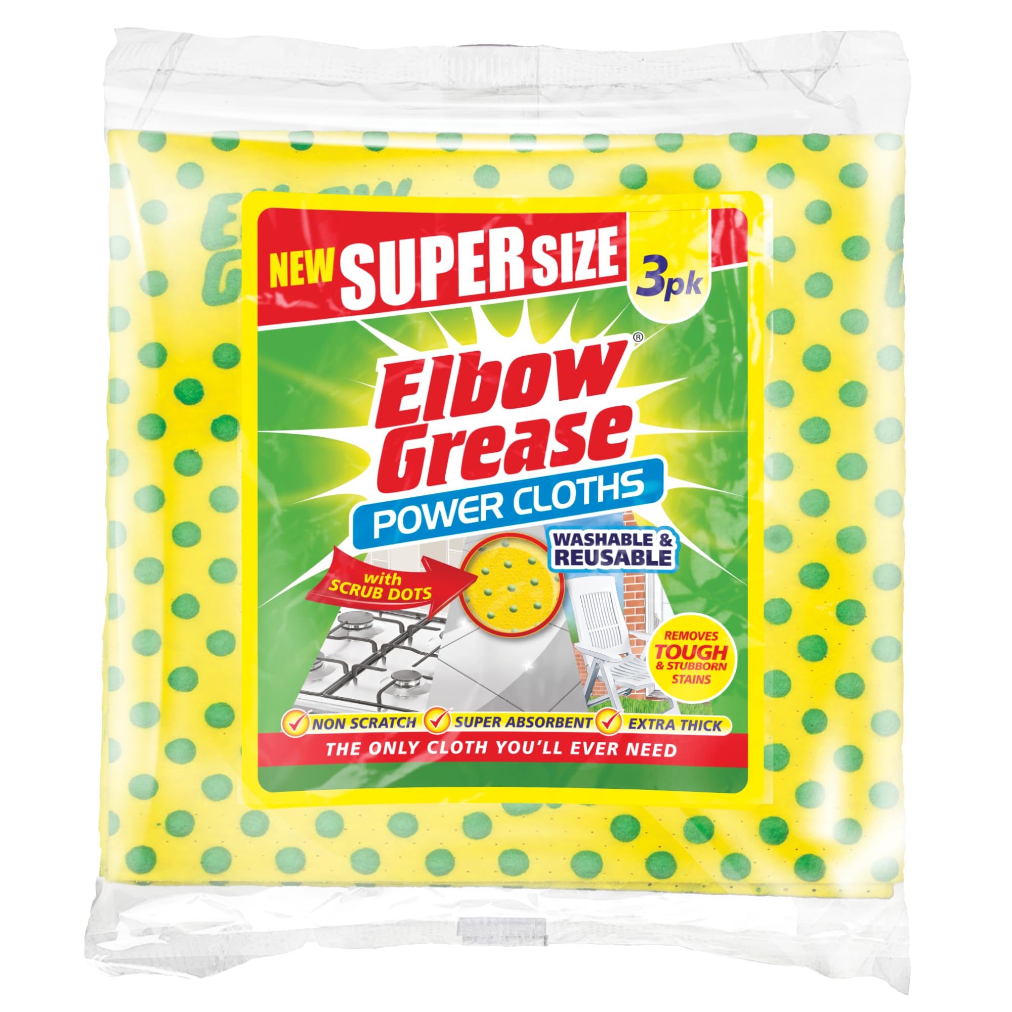 Elbow Grease Super Size Power Cloths with Scrub Dots | Washable & Reusable | 3 Count 1