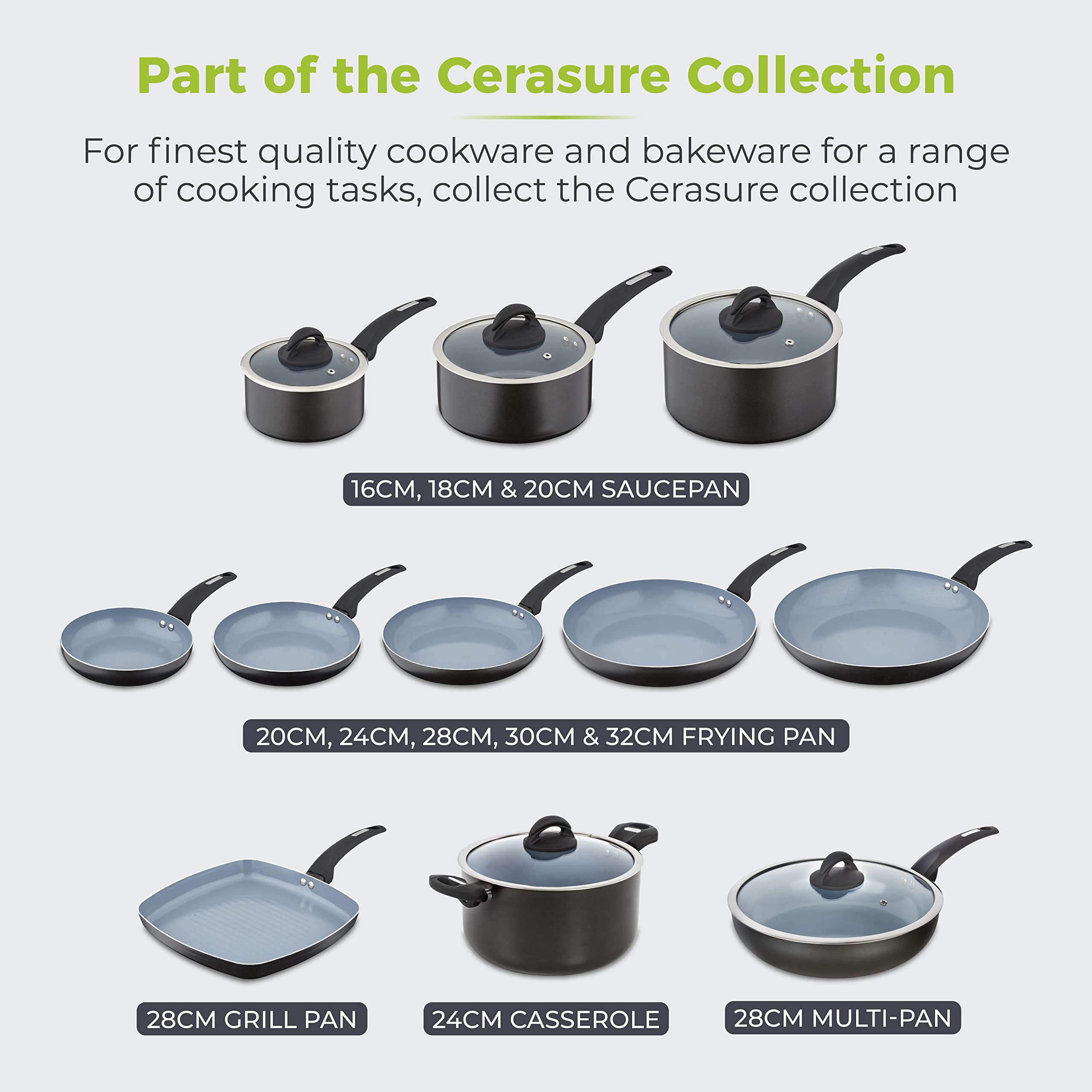 Tower T80357 Cerasure 18cm Saucepan with Non-Stick Coating | Suitable for All Hobs | Graphite 9