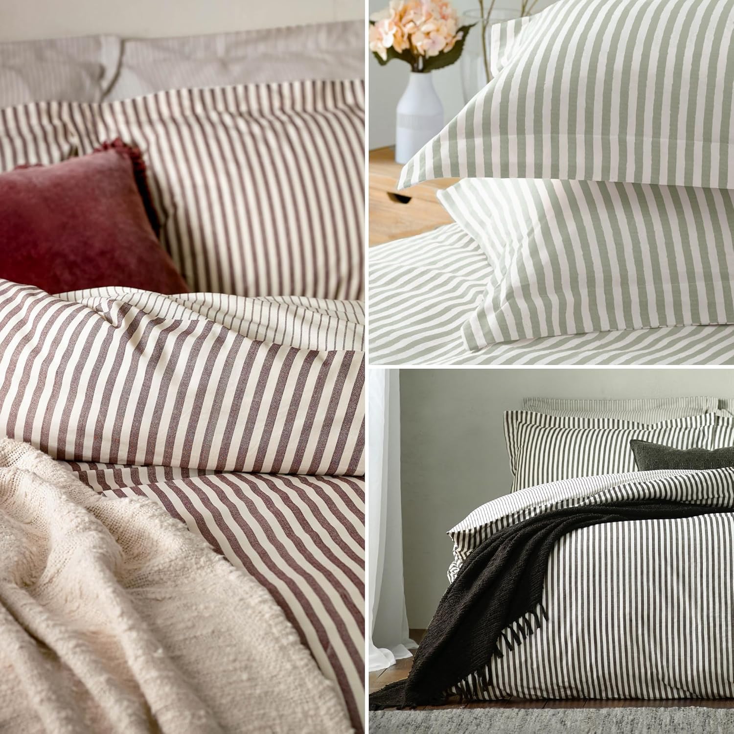 furn. Yard Hebden Mélange Stripe Cotton Duvet Set | Olive | King | 100% Washed Cotton 5