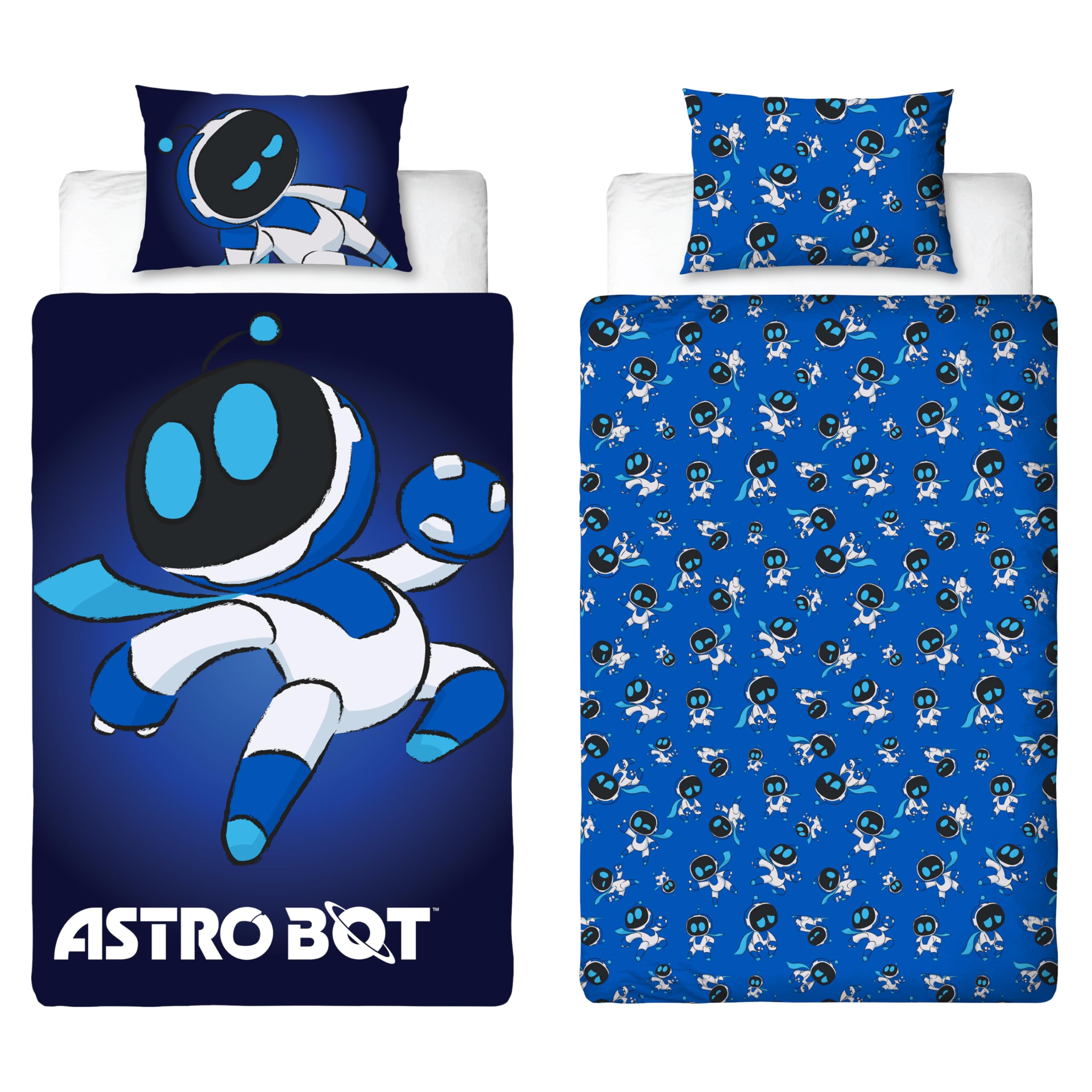 Character World Astro Bot Official Single Duvet Cover Set | Reversible Space Gaming Design | Blue 1