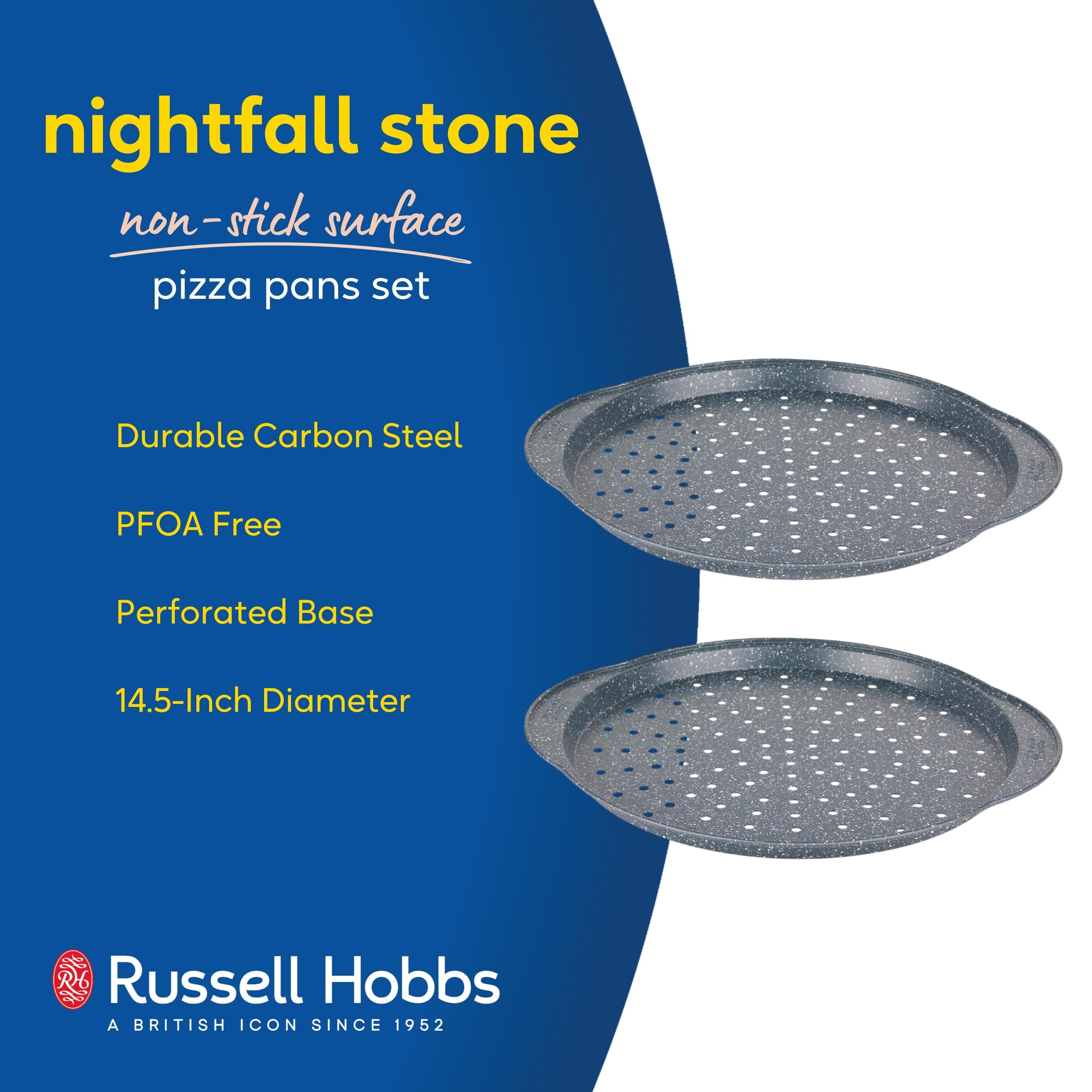 Russell Hobbs Nightfall Stone Set of 2 Pizza Pans - 37cm Round, Non-Stick Carbon Steel, PFOA Free 2