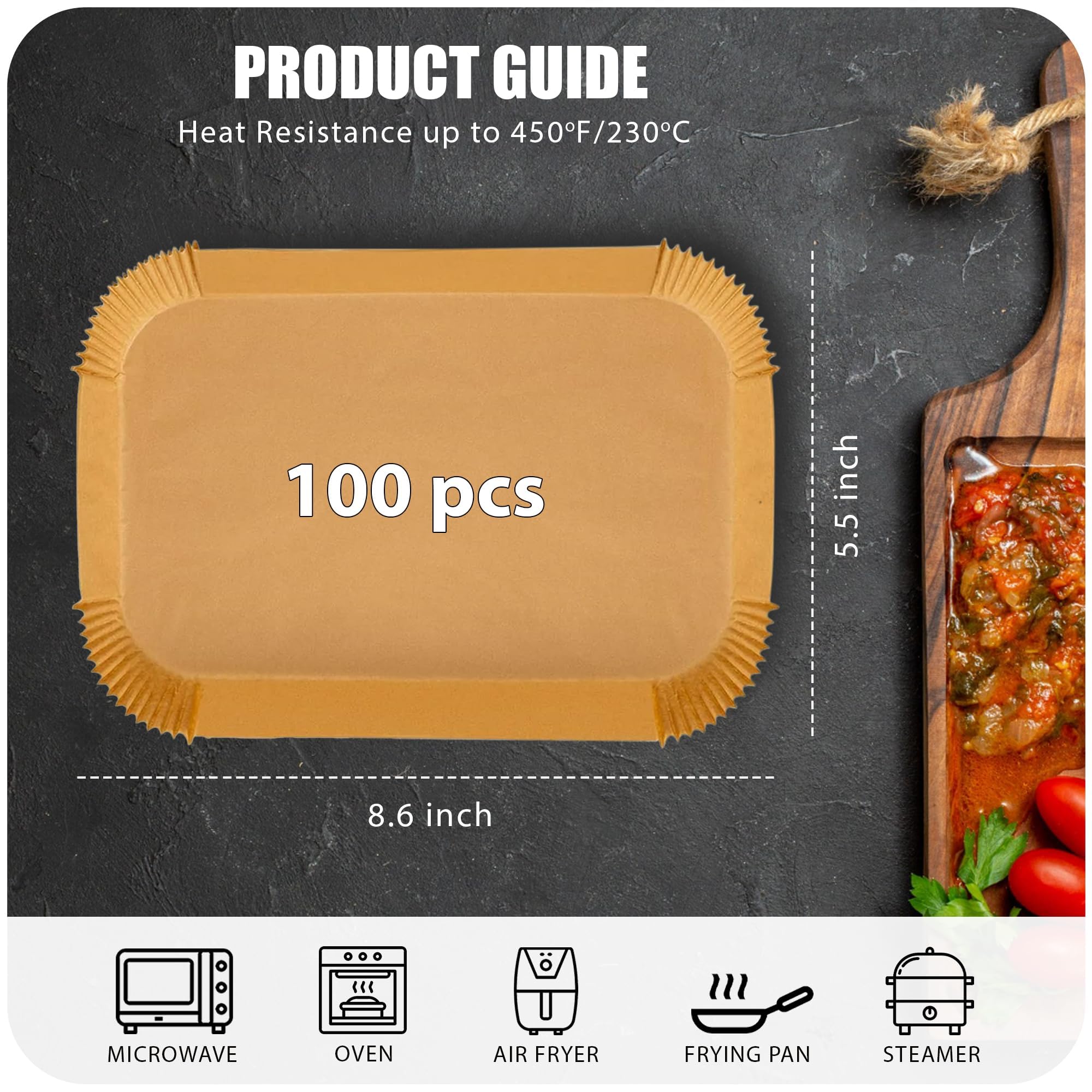Roe Tenpo Air Fryer Liners - 100Pcs Disposable Non-Stick Parchment Paper for Dual Zone Fryers | 5.5 x 8.7 Inch 5