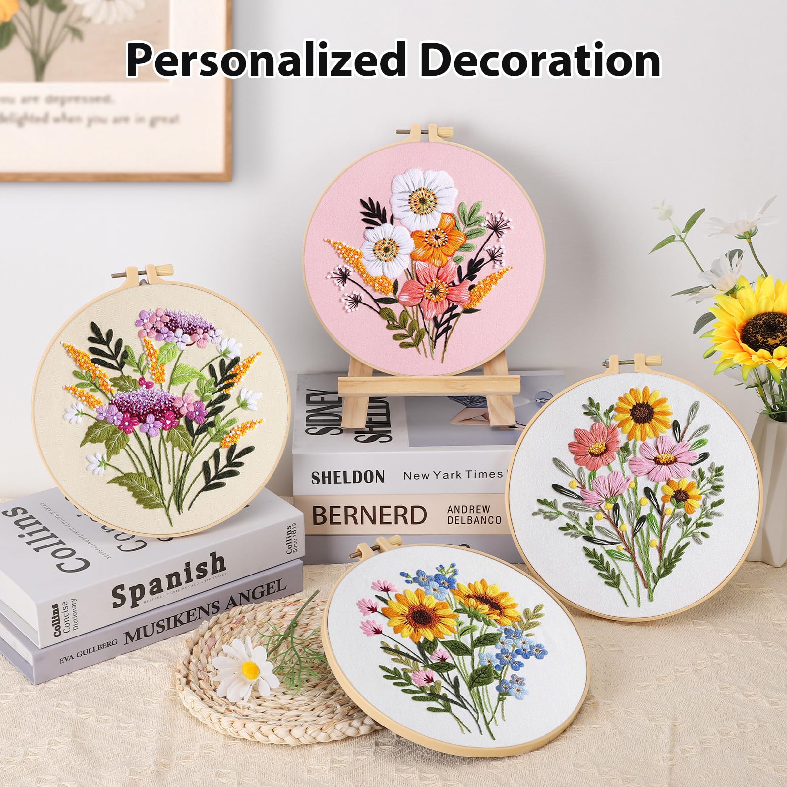 VynyQoo 4pcs Flower Embroidery Kits for Beginners Adults | Includes Hoop, Thread, Needles & Video Tutorial 5