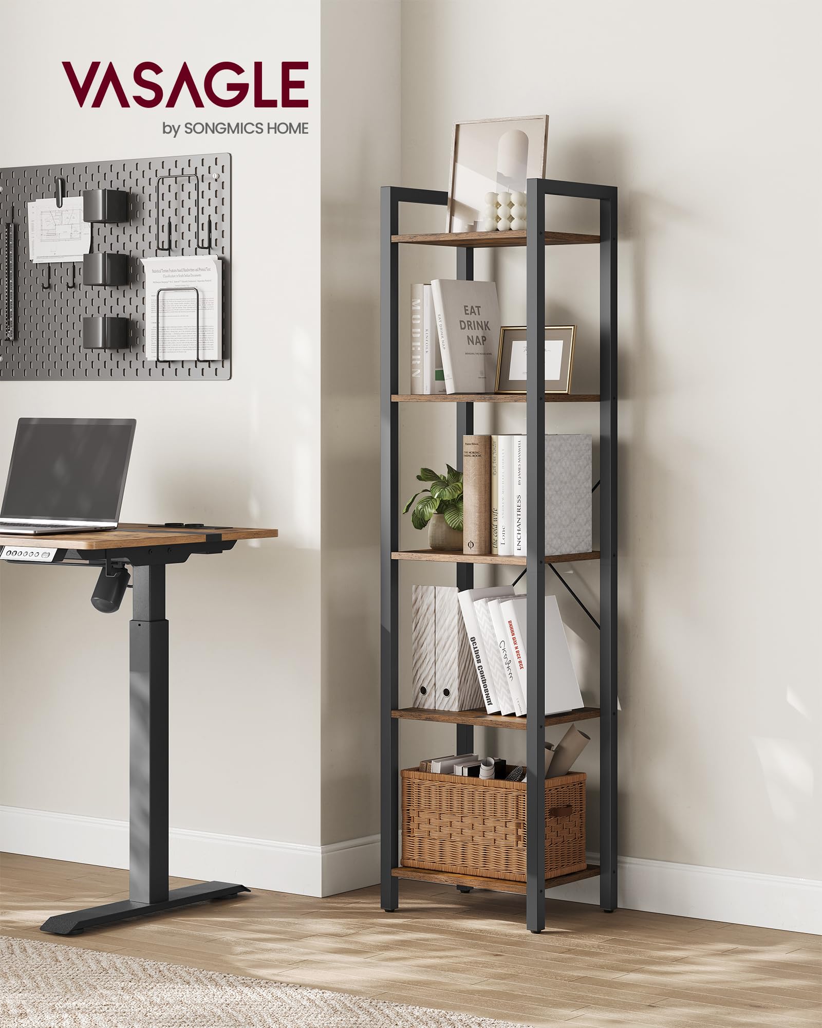 VASAGLE 5-Tier Bookshelf - Industrial Design | Rustic Brown & Ink Black | 30 x 39.6 x 154 cm 2