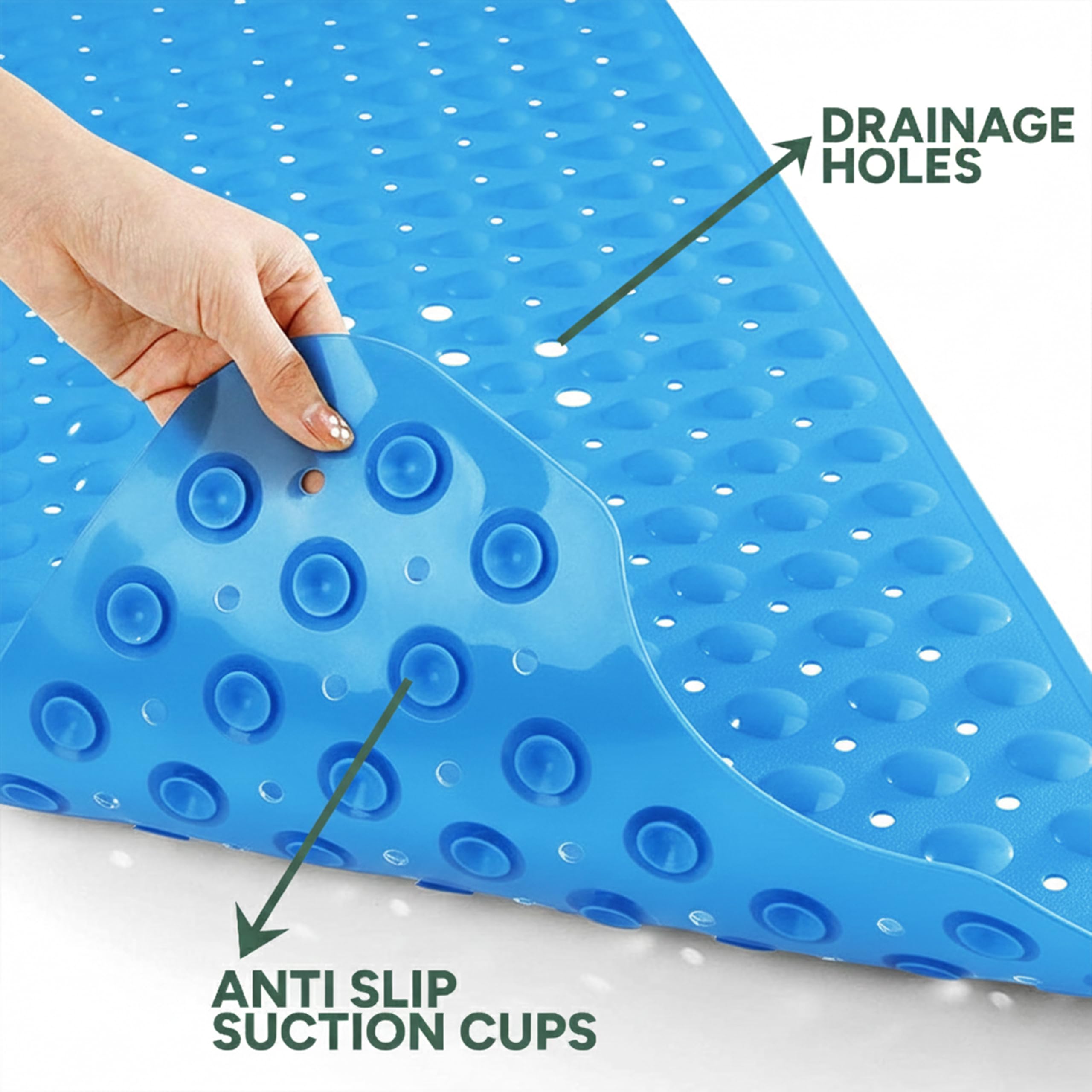 Zuvo Extra Long Non-Slip Bathtub Mat - 100 x 40cm Blue PVC Anti-Mould 6