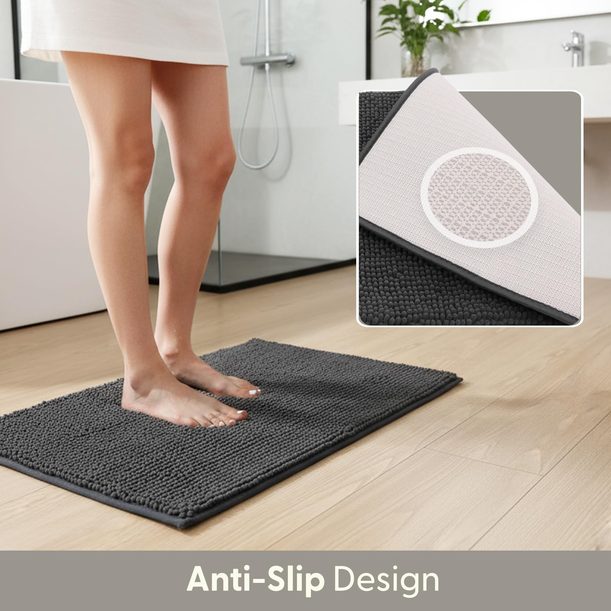 KEPLIN Non-Slip Microfibre Bath Mat - Soft, Absorbent, Machine Washable | Grey | 40 x 60 cm 5