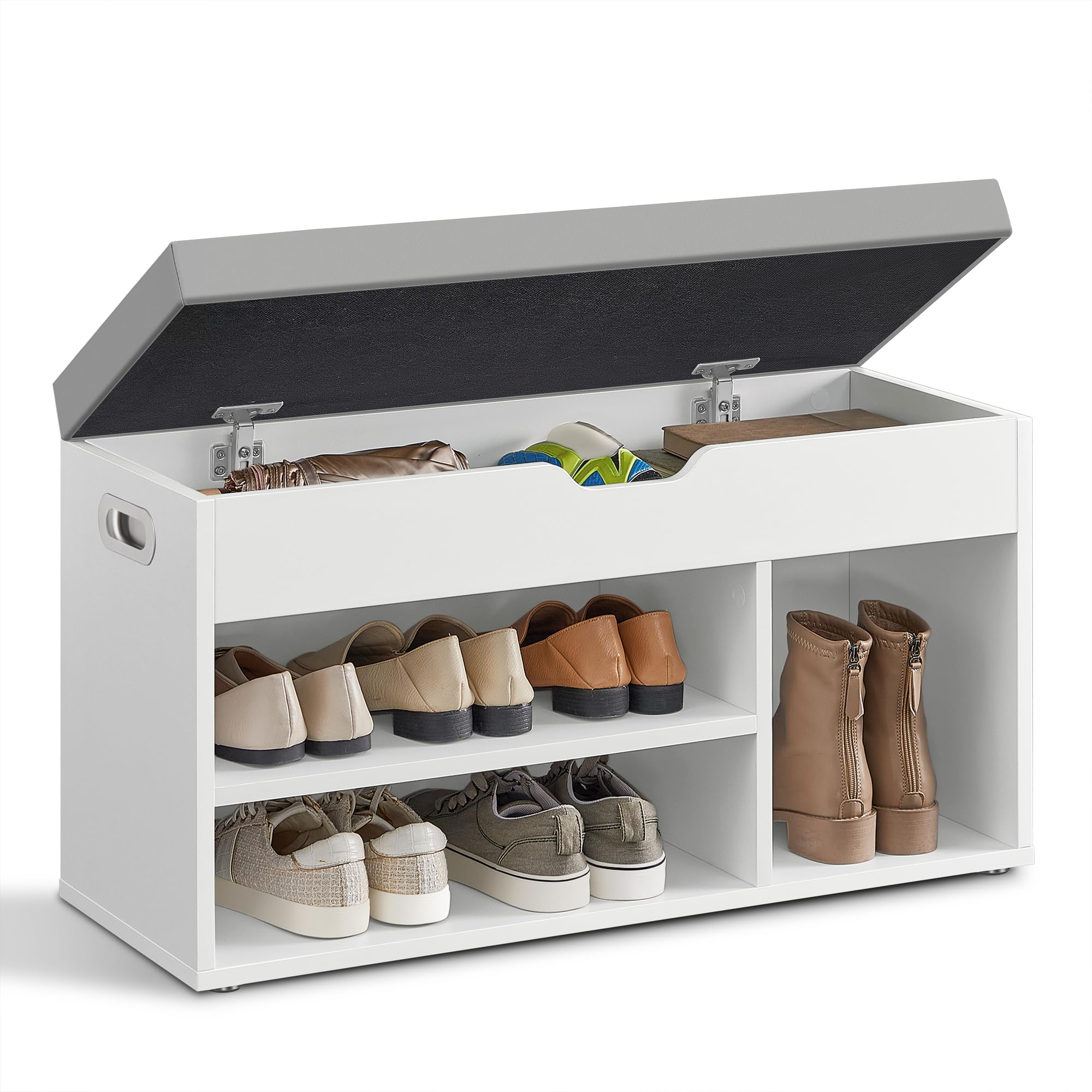 VASAGLE Storage Bench with Padded Seat - 3 Compartments, 150 kg Capacity | Cloud White