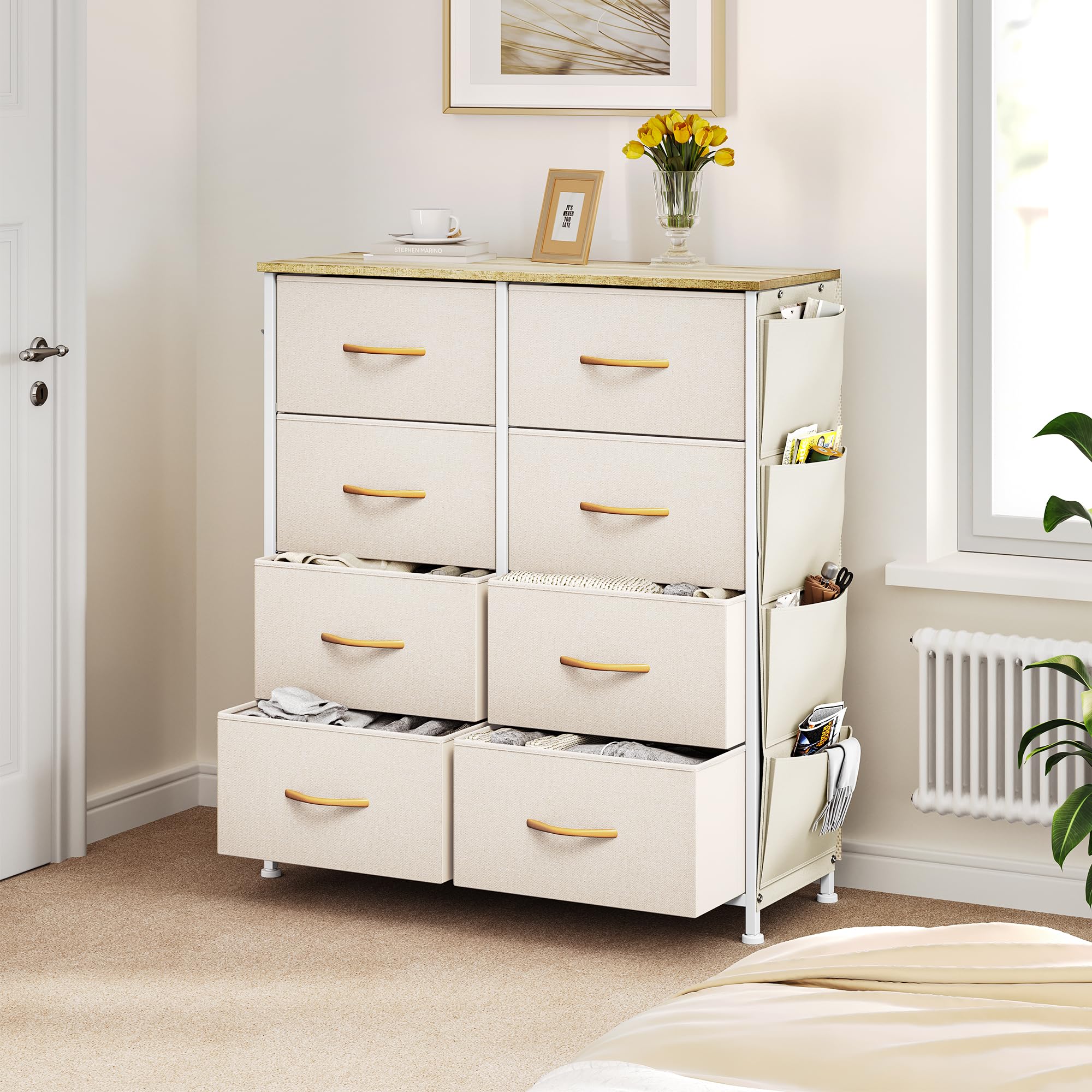 YITAHOME Fabric Chest of Drawers - 8 Drawers | Beige | 85.6W x 97.5H cm 2