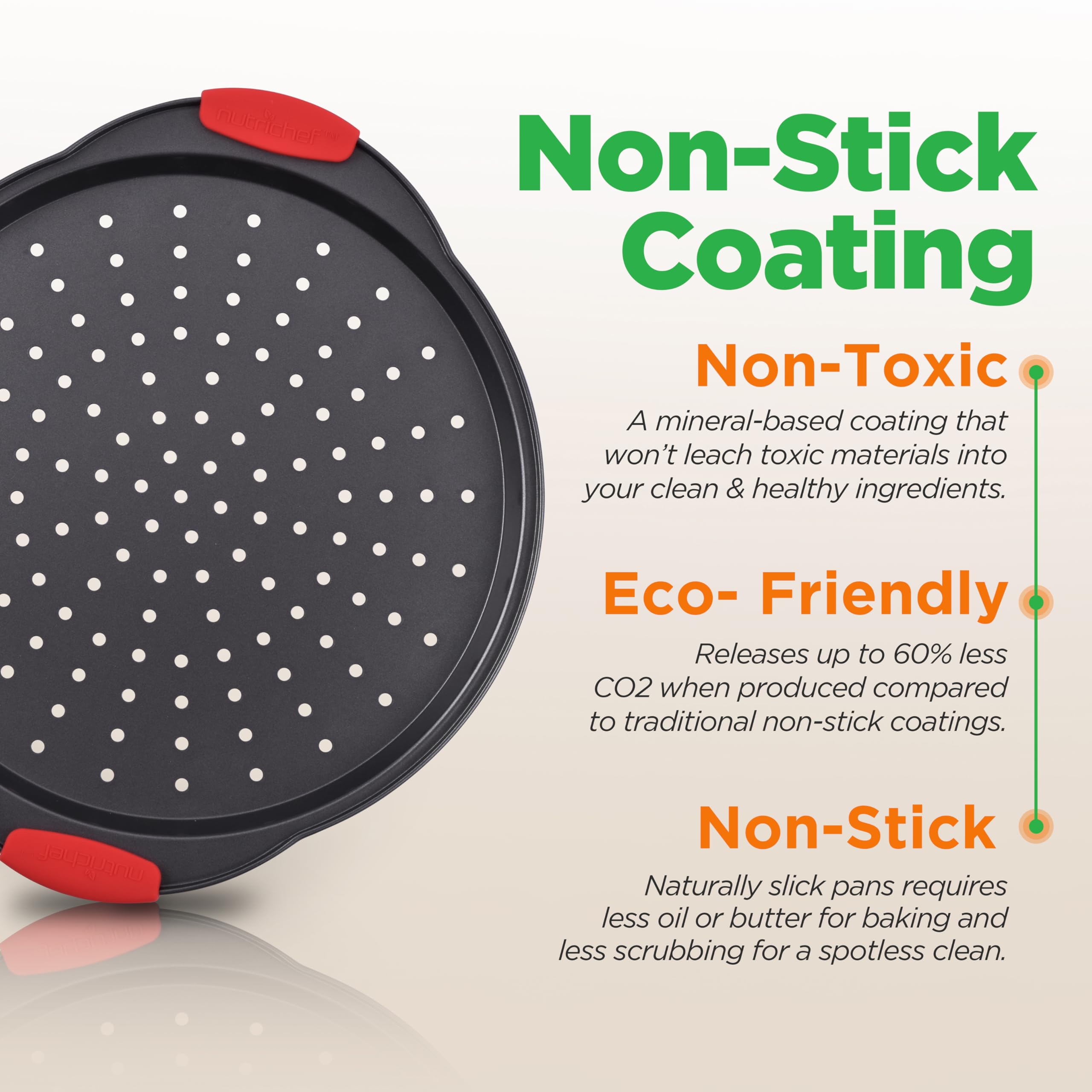 NutriChef 2-Pc. Non-Stick Pizza Tray - Round Steel with Perforated Holes | Dishwasher Safe 4