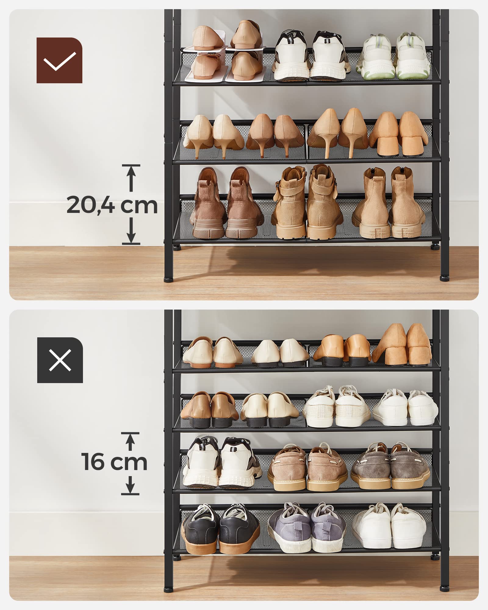 VASAGLE 5-Layer Shoe Rack - Rustic Industrial Design | 20-25 Pair Capacity | 93cm Height 6
