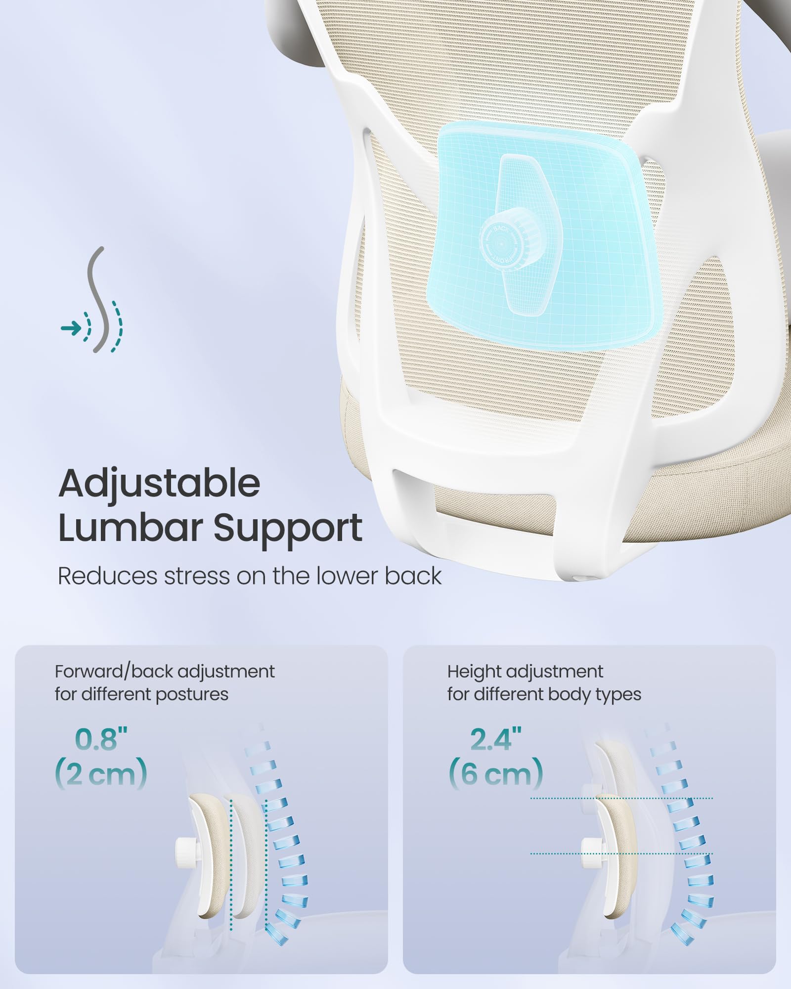 SONGMICS Ergonomic Office Chair - Adjustable Lumbar Support | Reclining 95°-135° | Cappuccino Beige 5