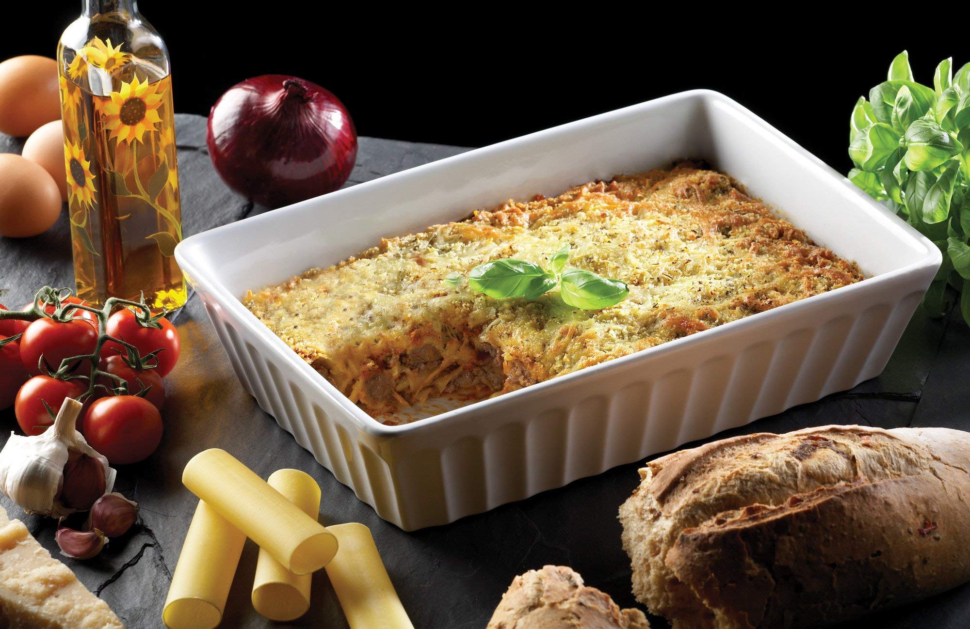 KitchenCraft World of Flavours Stoneware Lasagne Dish - 2L Capacity | 30cm Diameter | White 4