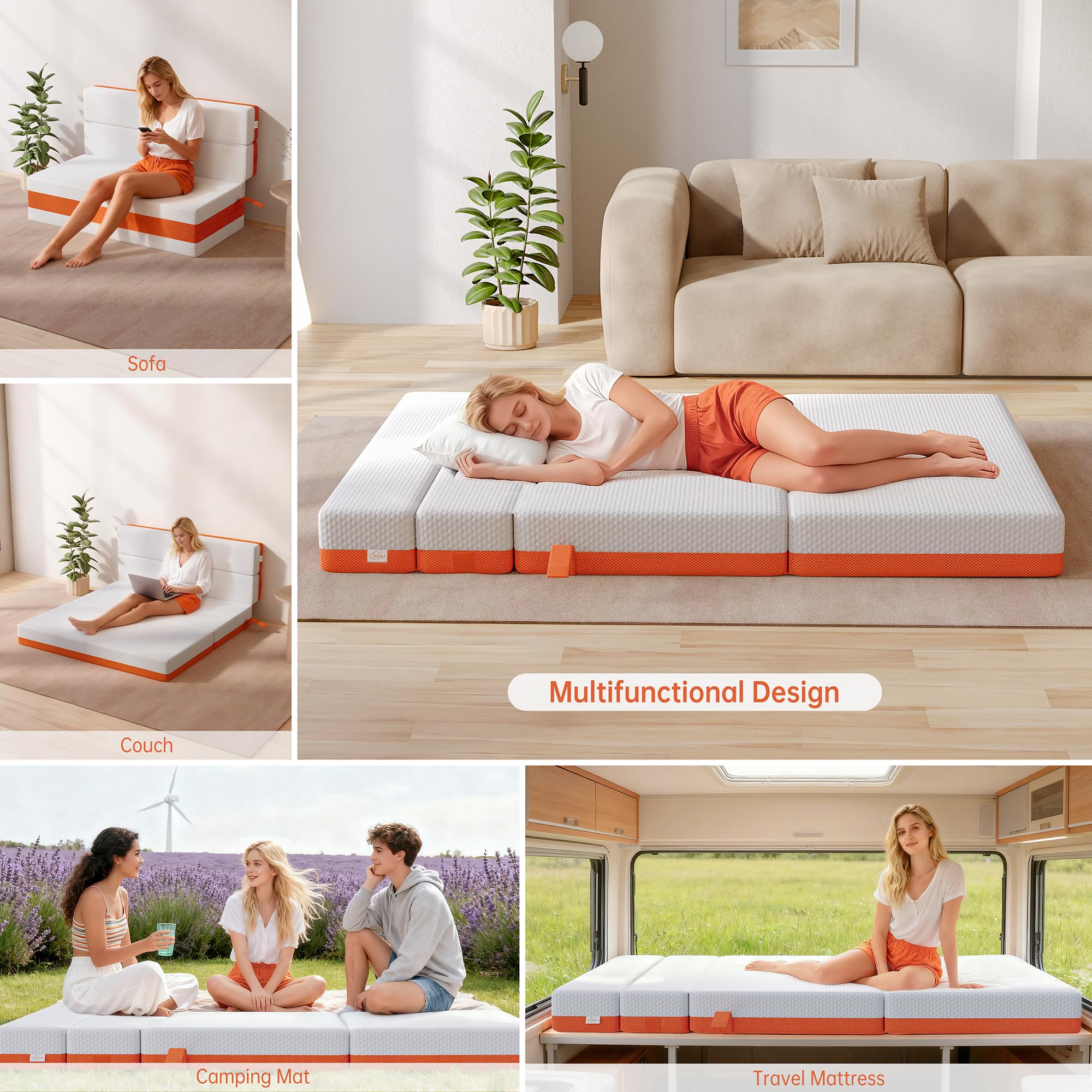 TeQsli Folding Mattress - 15cm Single Memory Foam, OEKO-TEX & CertiPUR-US Approved | Portable 5