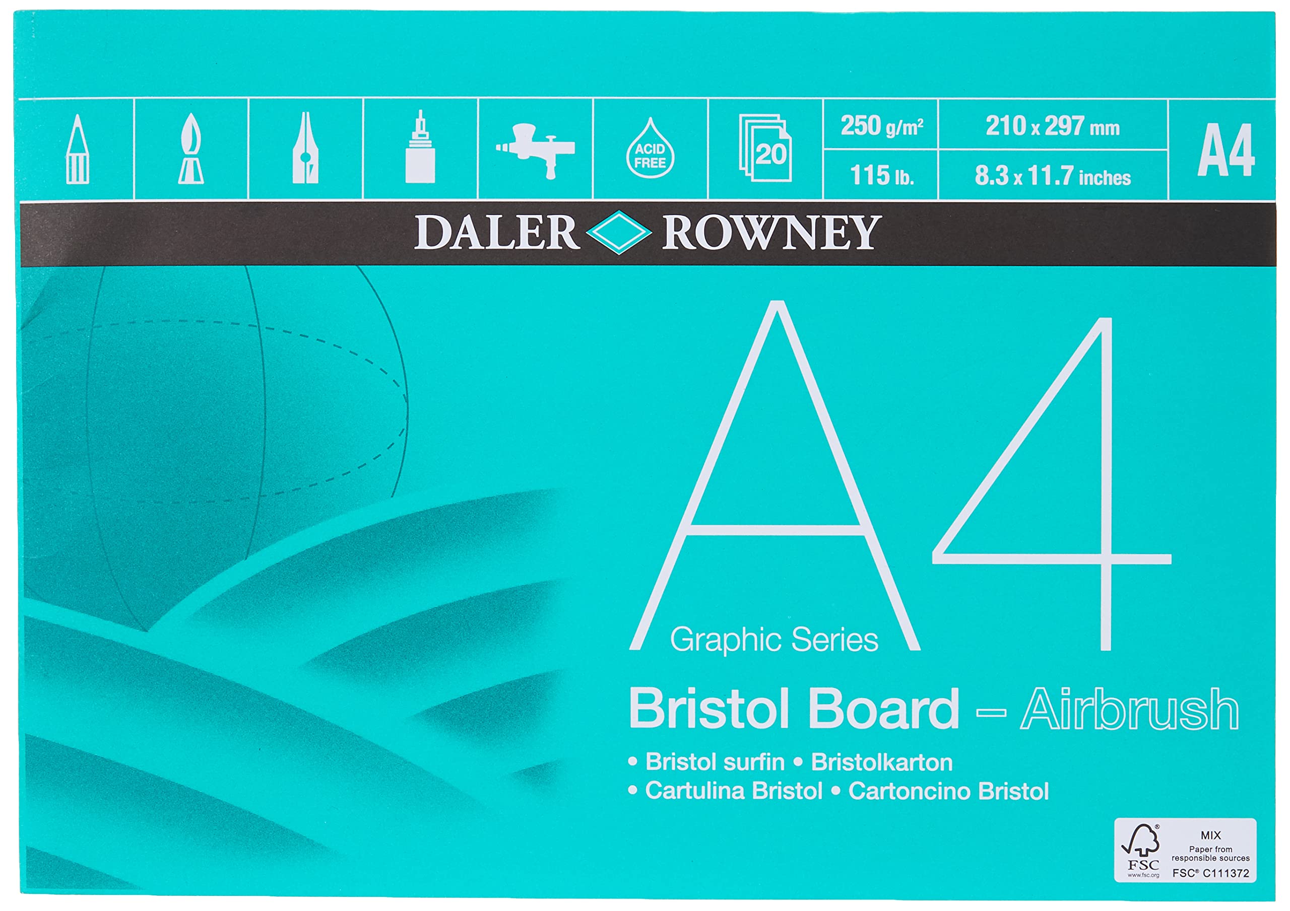 Daler Rowney Graphic Series Smooth Surface Bristol Board Pad | A4 | 250 gsm | 20 Sheets 1