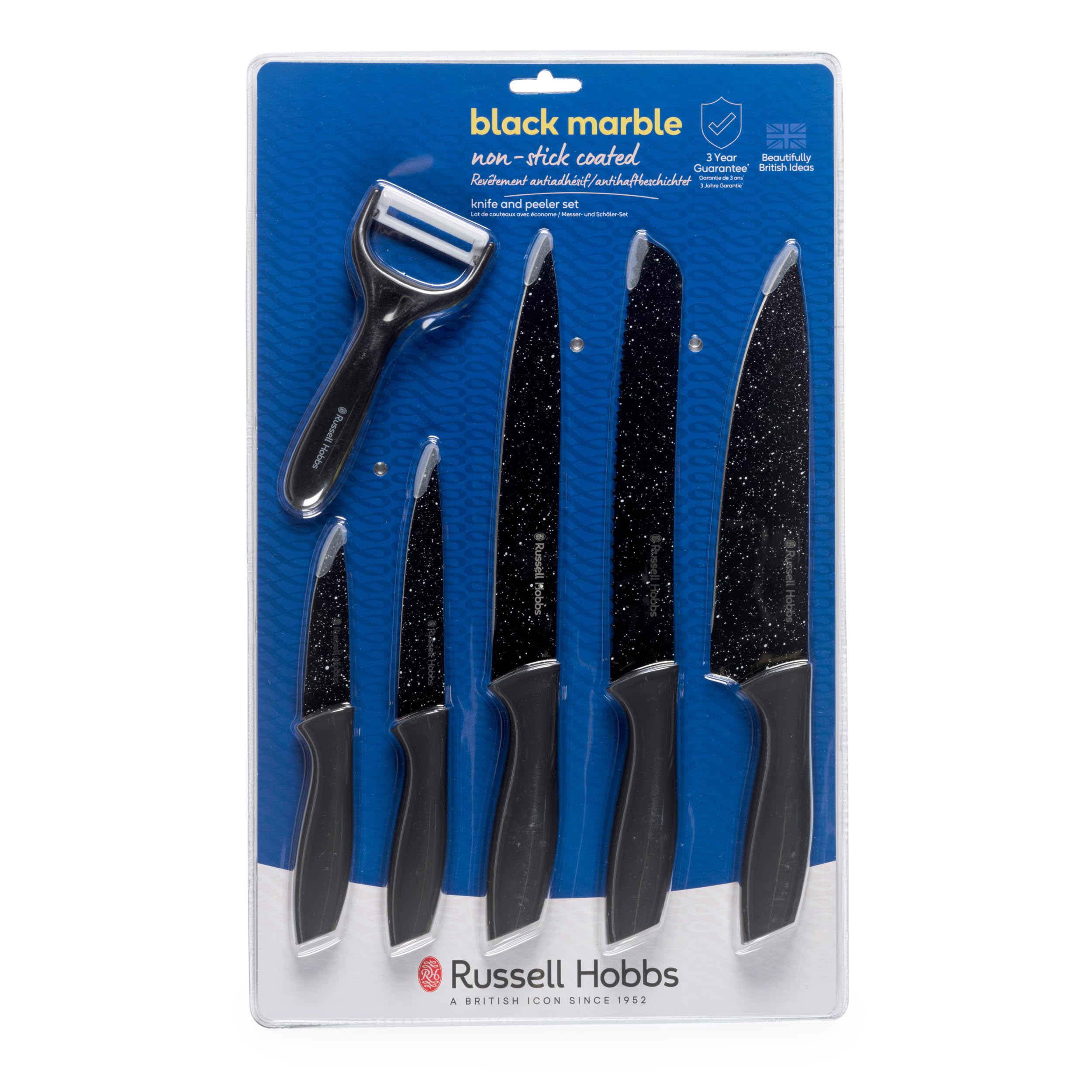 Russell Hobbs 6-Piece Knife & Peeler Set - Marble-Effect Non-Stick Blades | Soft-Touch Handles 2