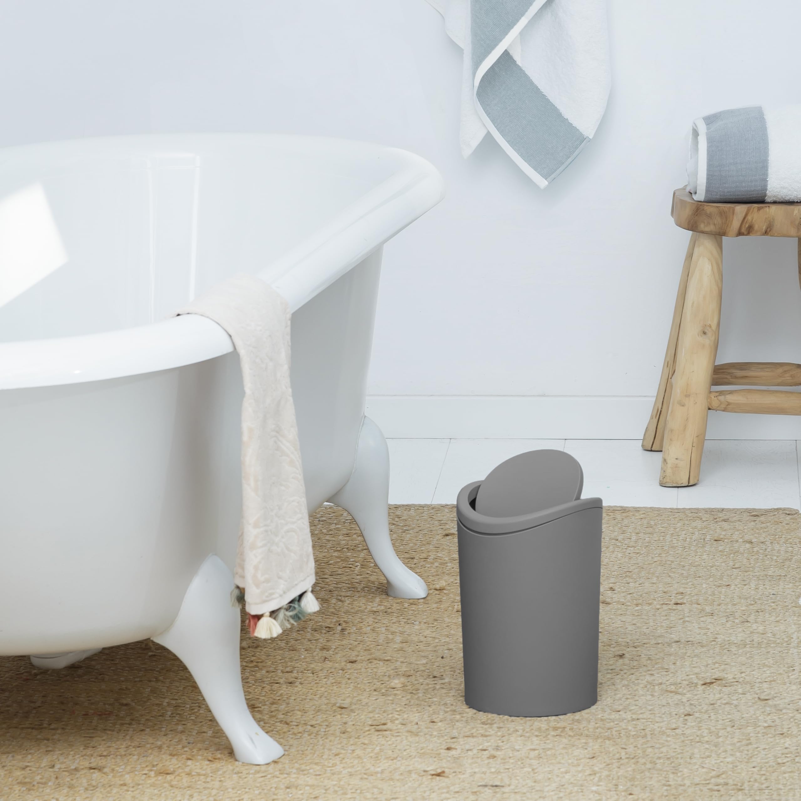 TATAY Bathroom Bin with Swing Lid | 6L Capacity | Compact 19x19x28 cm | Gray 4