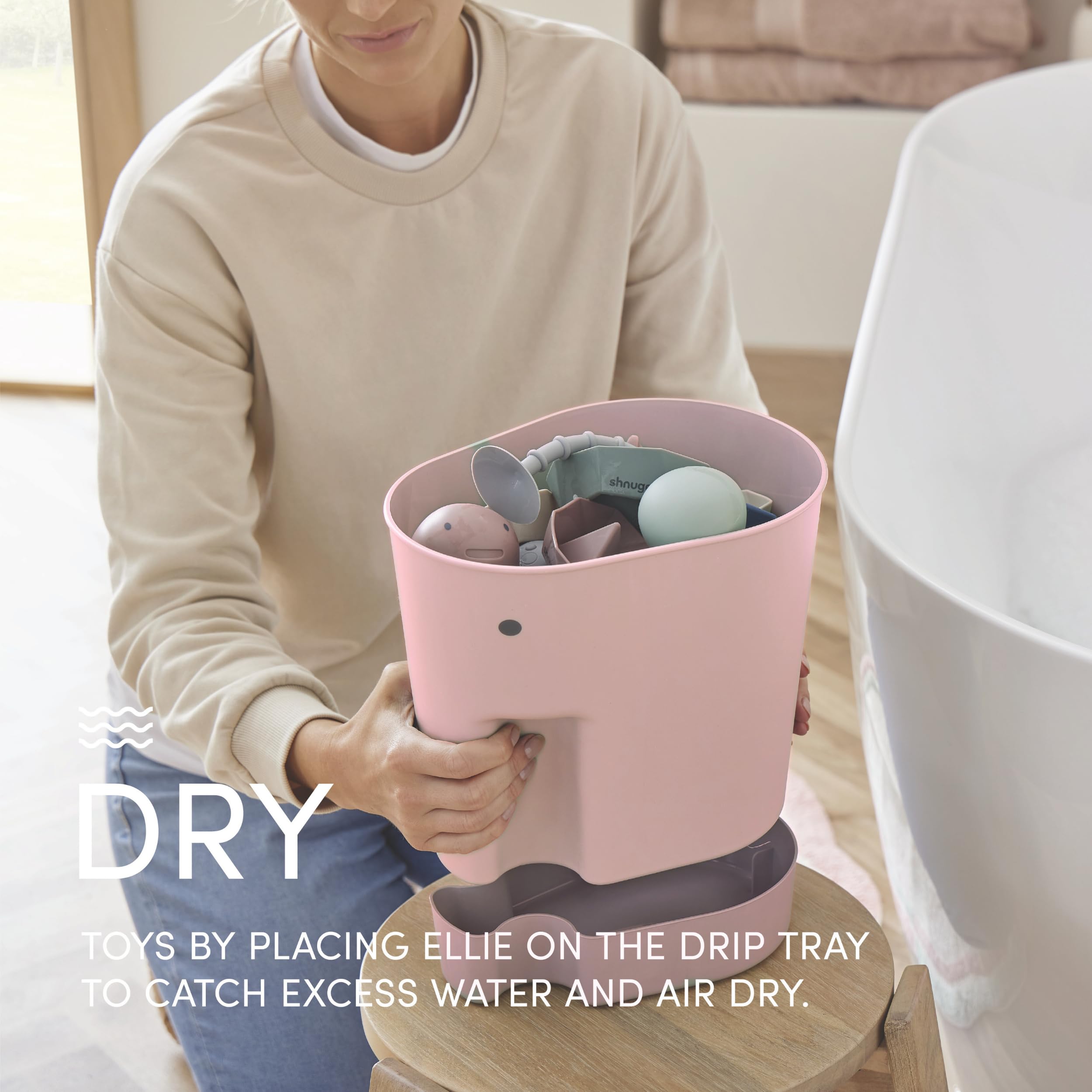 Shnuggle Ellie Bath Toy Storage Scoop & Organiser | Blush | Made from 98% Recycled Plastic 5