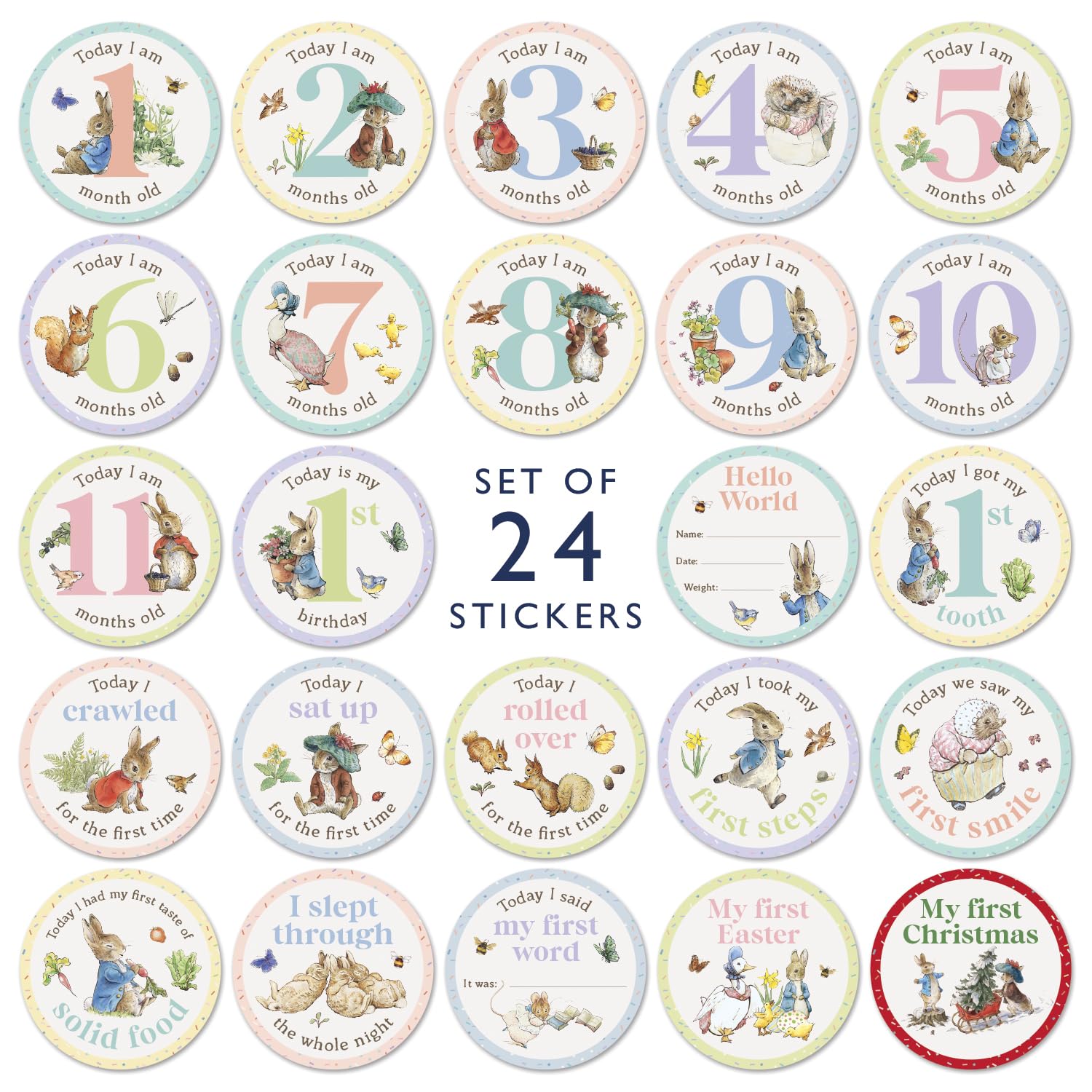 Paper Projects Peter Rabbit Baby Milestone Stickers - 24 Count | Multi Color | Paper Material 4
