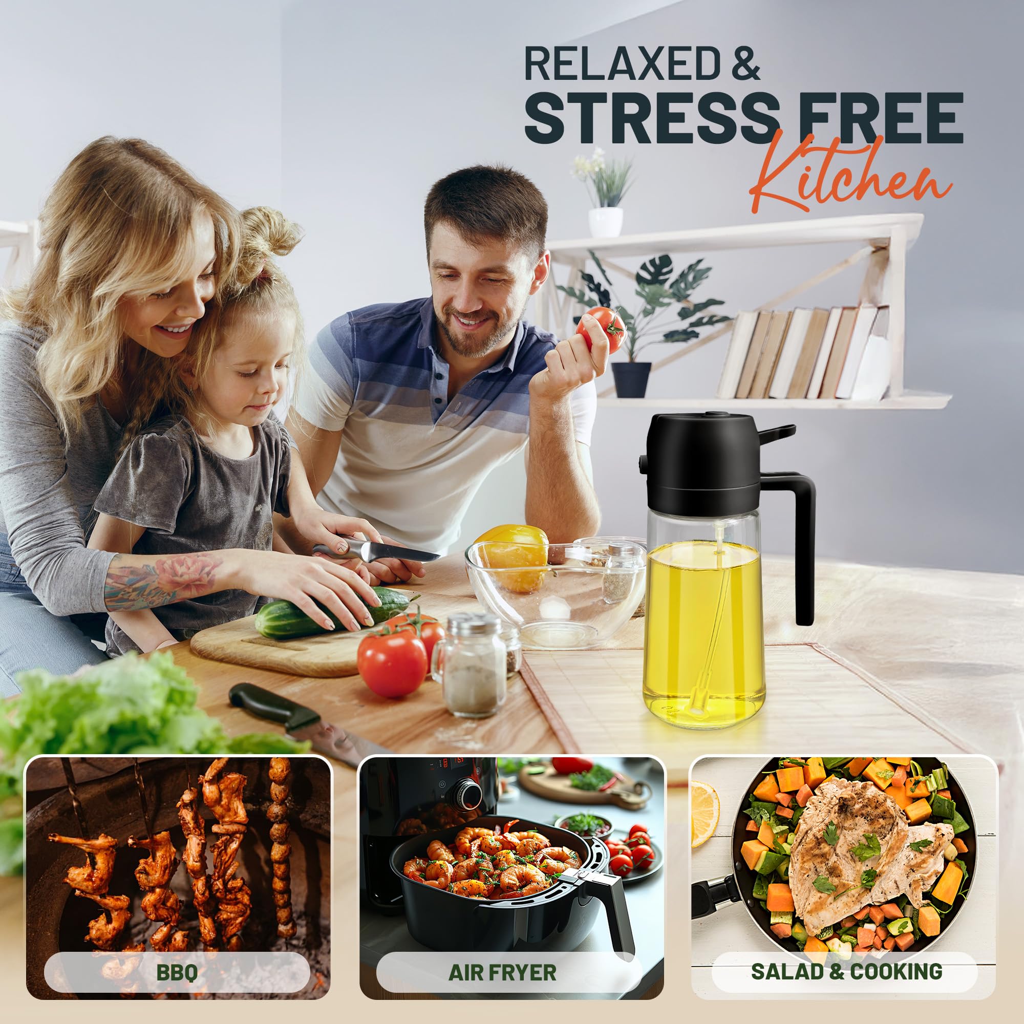 PORTENTUM 500ml Glass Oil Sprayer Dispenser - 2 in 1 Spray & Pour for Cooking | Refillable 8