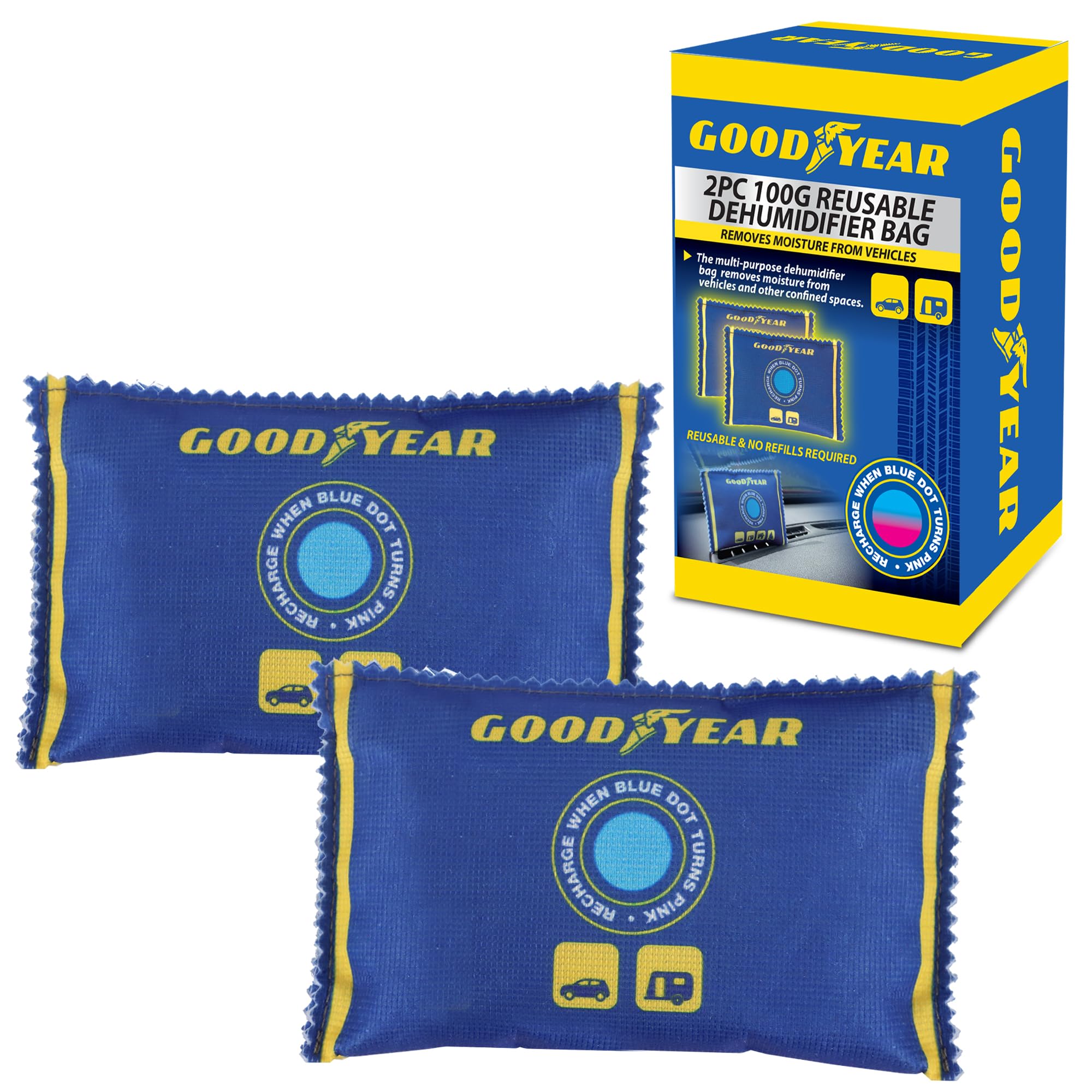 Goodyear 2pc 100g Reusable Dehumidifier Bags – Heavy-Duty Moisture Absorber for Vehicles