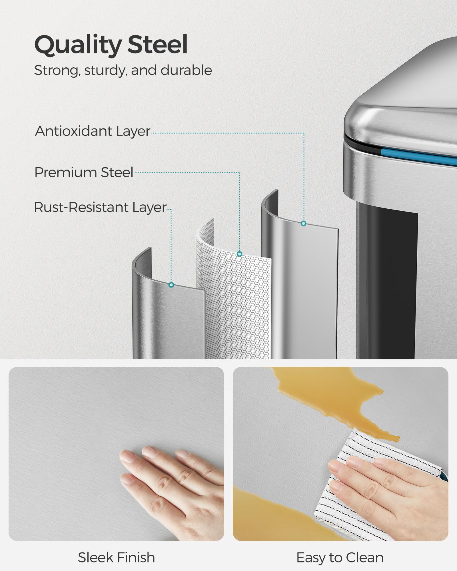 SONGMICS Double Rubbish Bin - 2 x 20L Dual Compartment Kitchen Waste Separation System | Metal Exterior 4