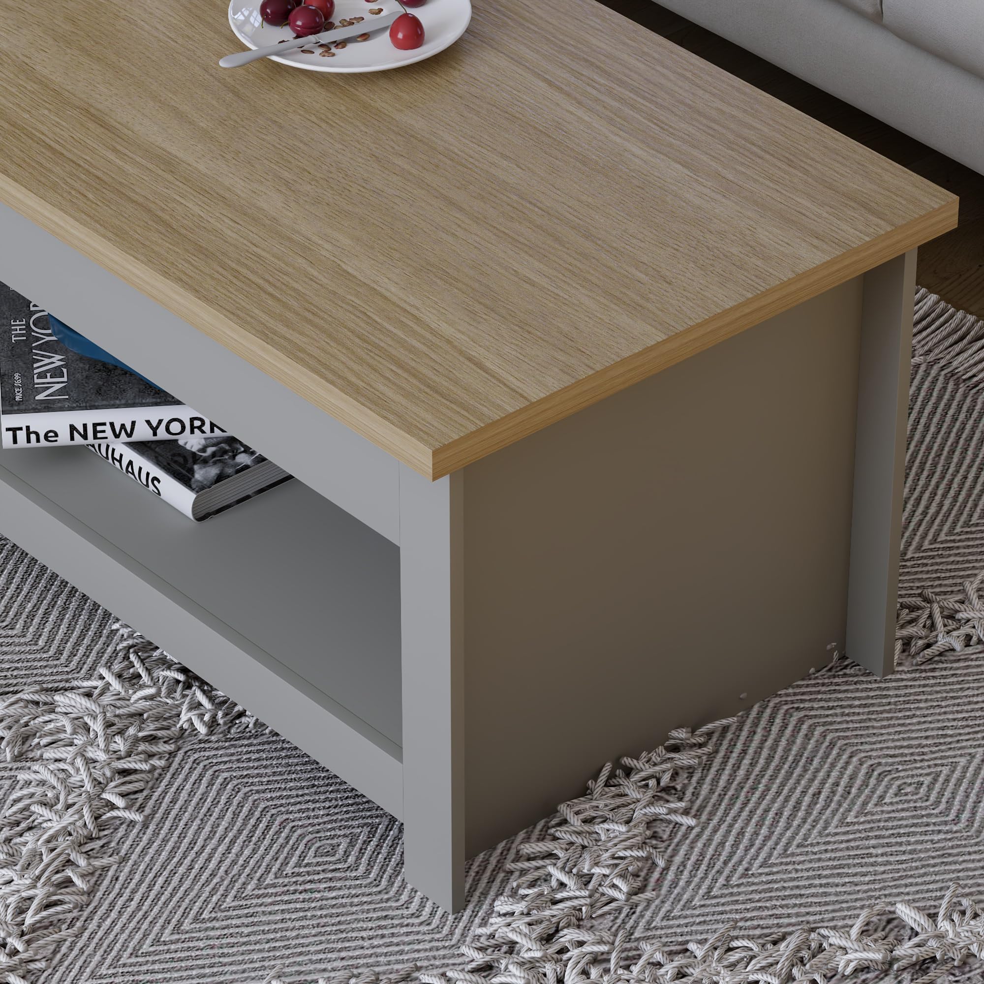 Vida Designs Arlington Coffee Table - Modern Design, 1 Shelf Storage | Grey & Oak | 105cm Wide 4